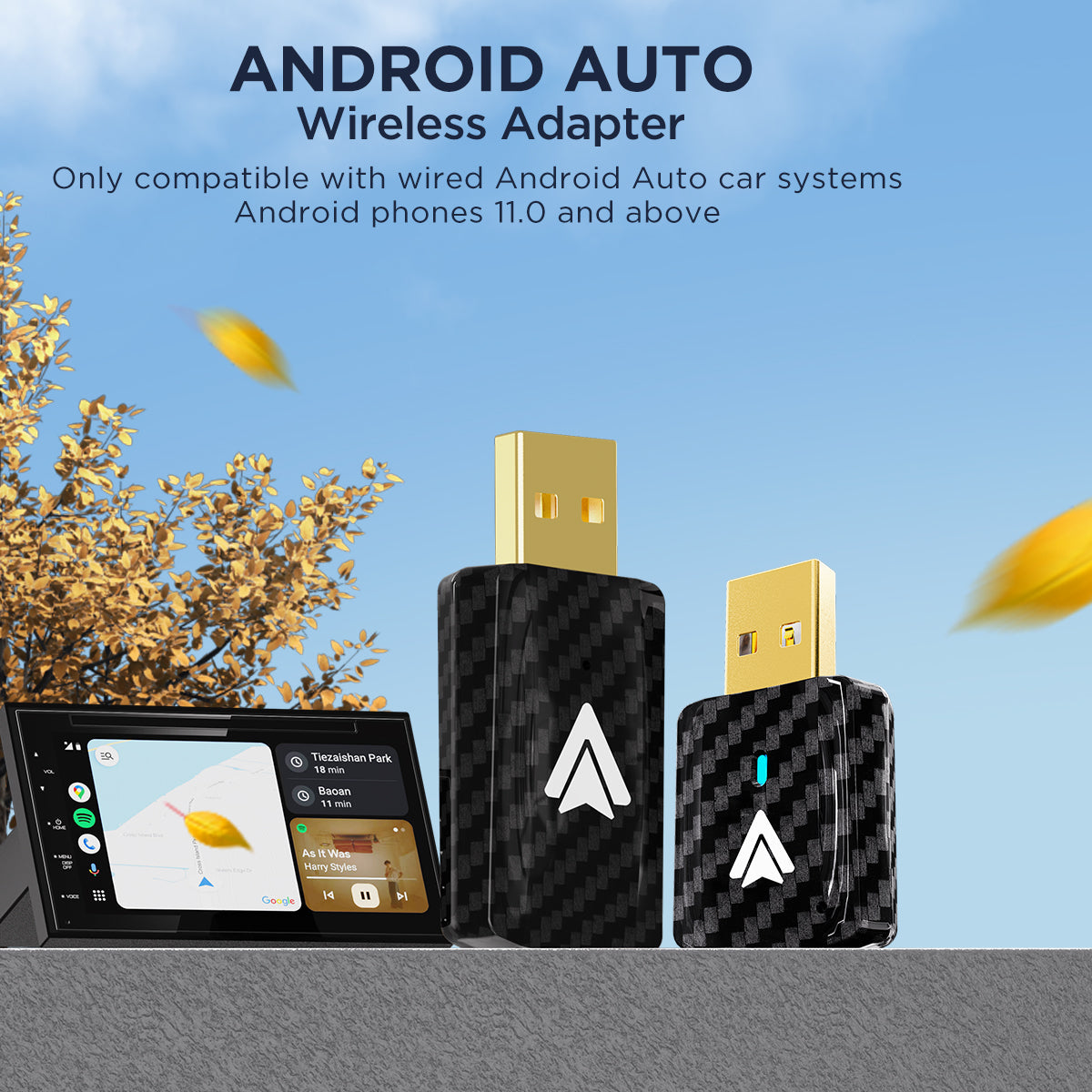 Adattatore MSXTTLY U2A-AIR Per Android Auto Wireless, Chip A8-5G, WiFi 5.8/2.4GHz, BT5.2, Connettività USB C/A, Compatibile Android 11-15, Plug & Play
