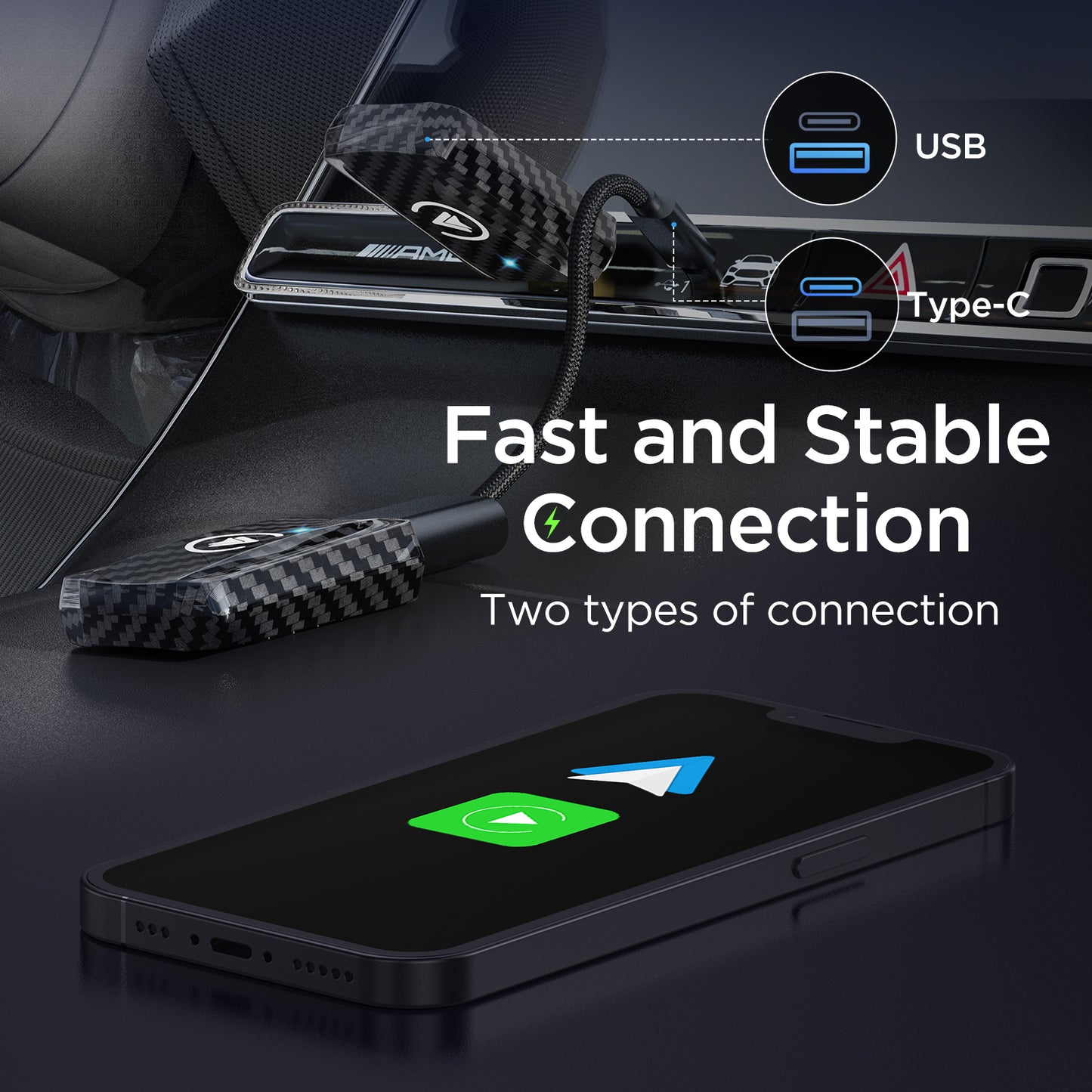 MSXTTLY AC01 2IN1 Wireless CarPlay & Android Auto Adapter