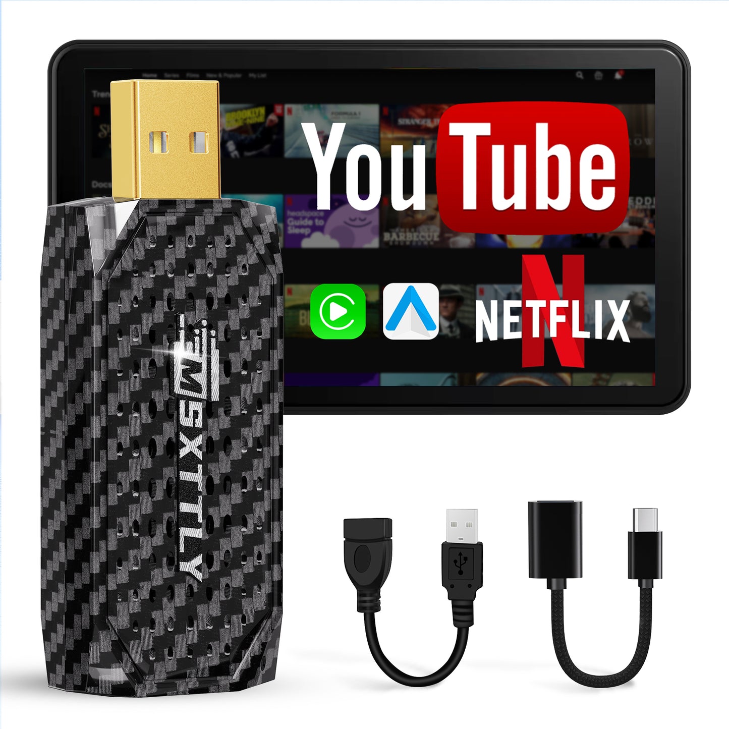 MSXTTLY Vstream 3in1 Wireless CarPlay Android Auto Adapter, Support Netflix/YouTube/TikTok/Prime Video