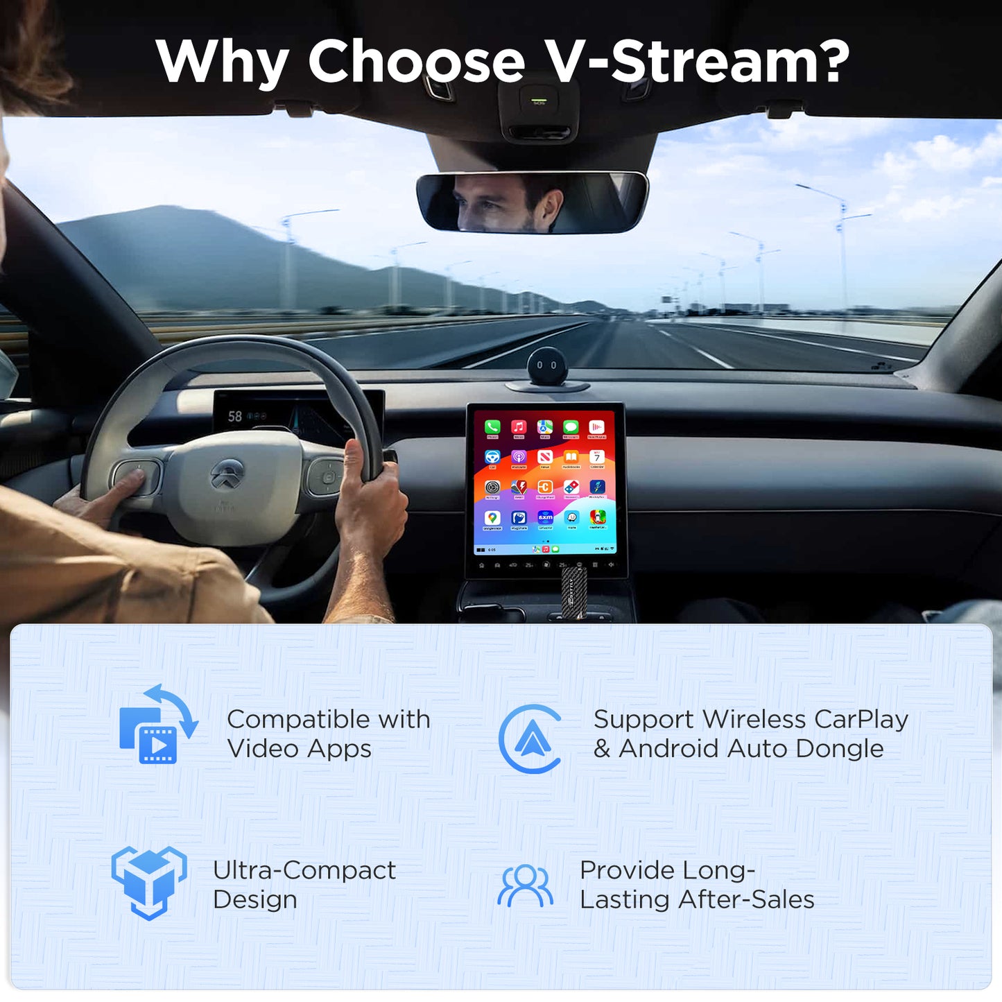 MSXTTLY Vstream 3in1 Wireless CarPlay Android Auto Adapter, Support Netflix/YouTube/TikTok/Prime Video