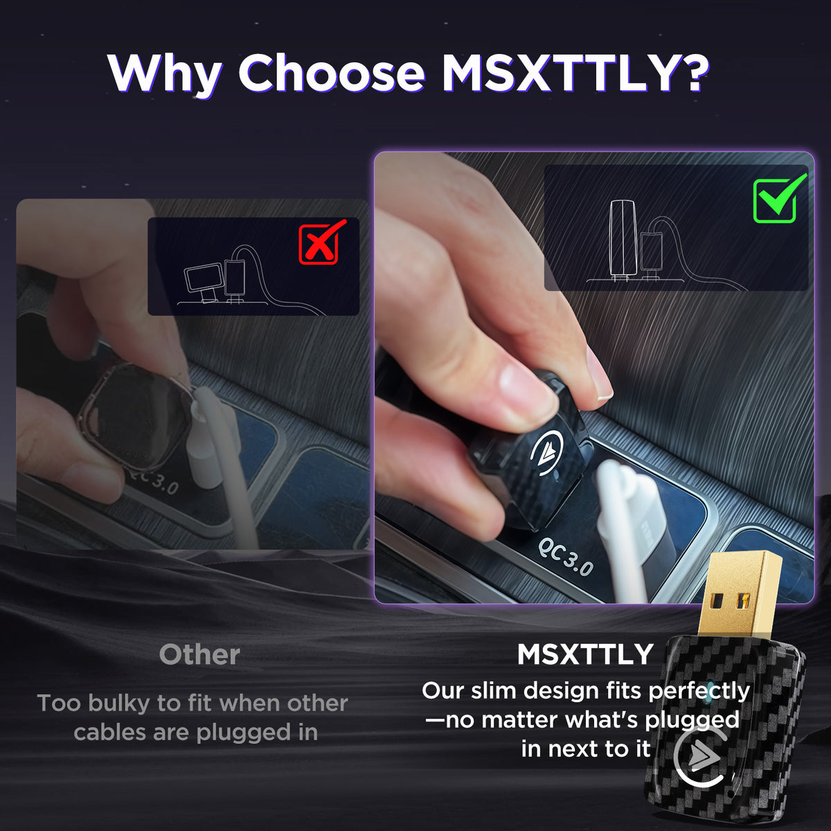 MSXTTLY U2AC-01 Adaptador inalámbrico 2 en 1 para CarPlay & Android Auto