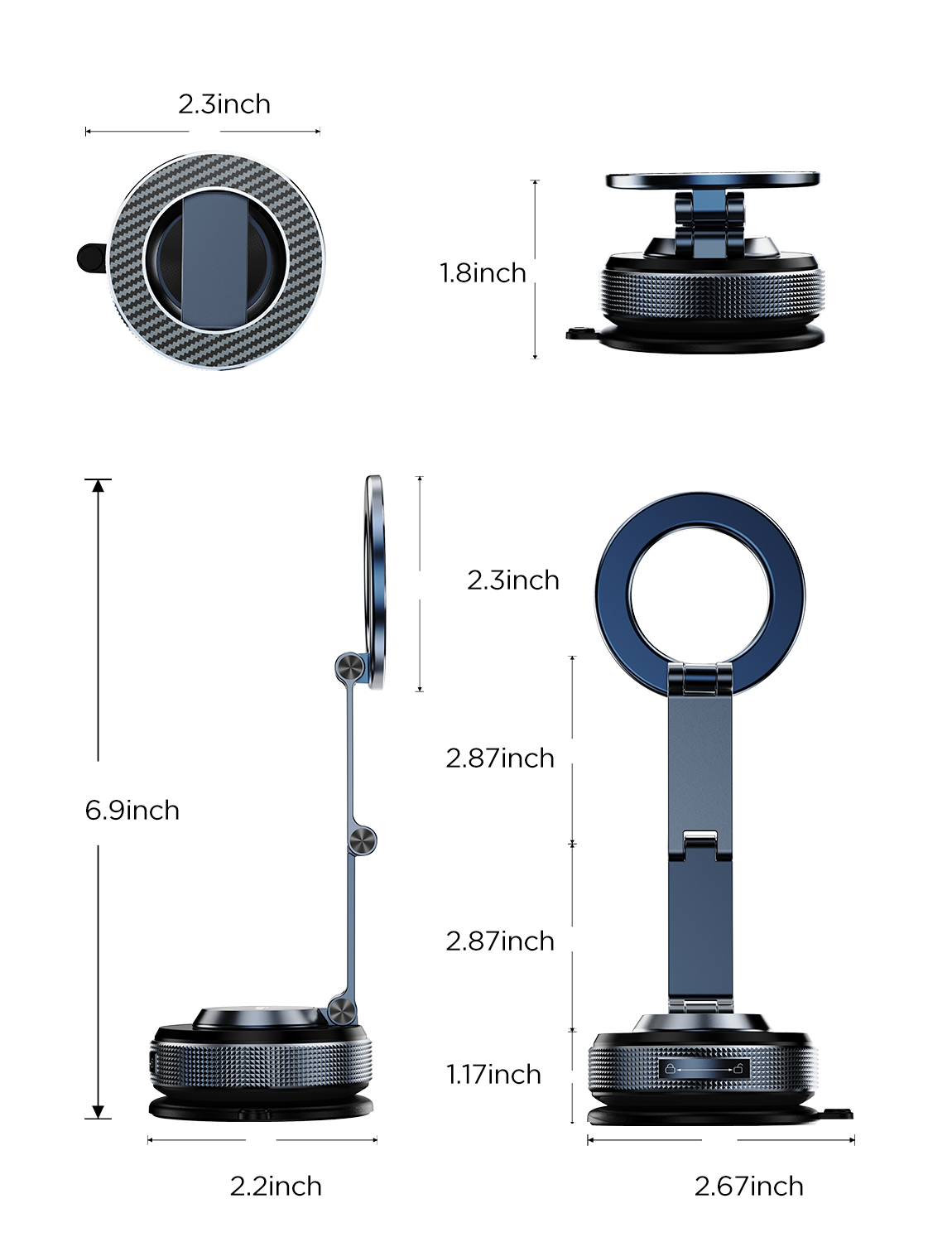 MSXTTLY VMag S3 360° Vacuum Magnetic Car Phone Holder, Compatible with Most Cars Including Tesla