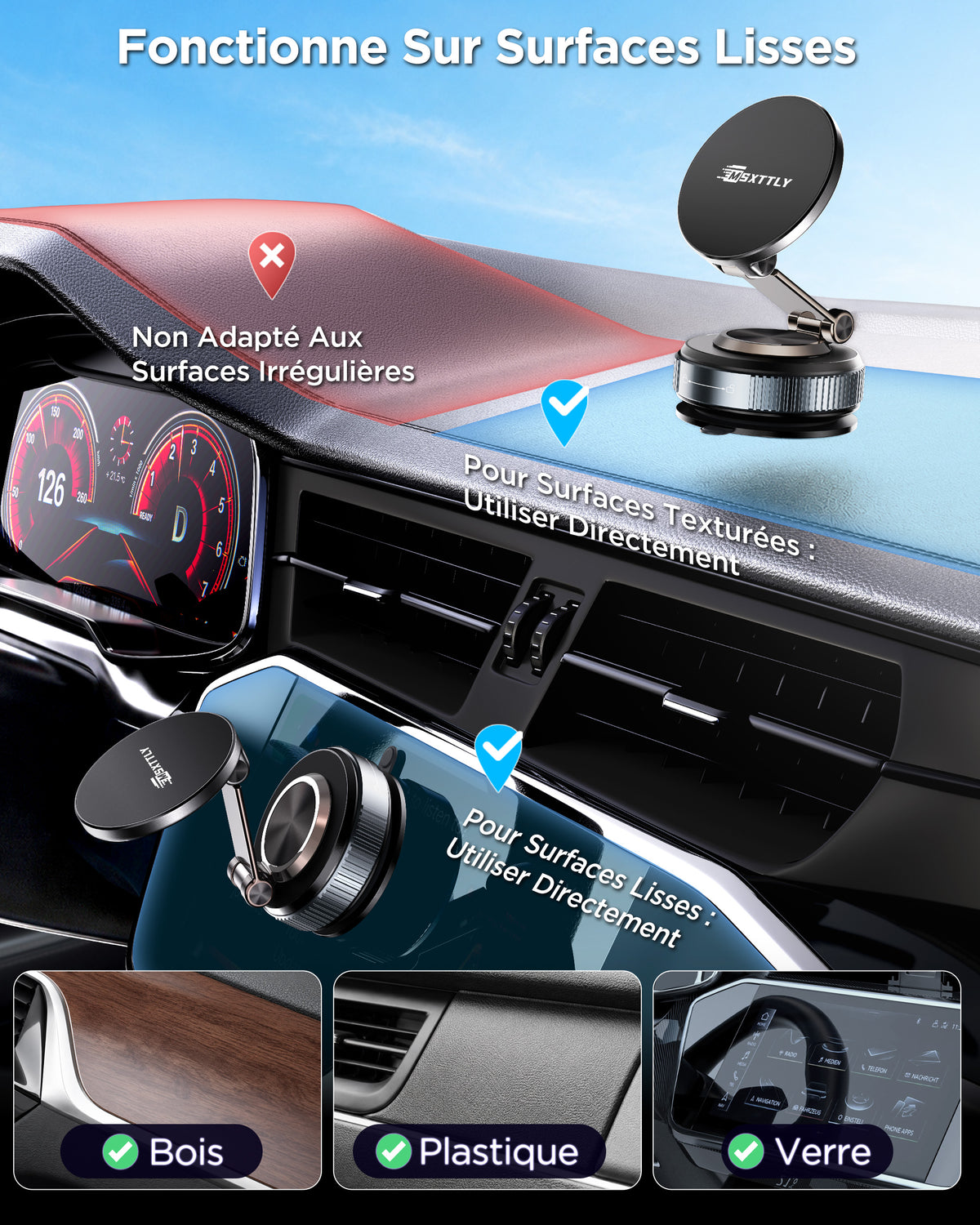 MSXTTLY VMag S2 Support magnétique de voiture à ventouse nano-gel pour téléphone