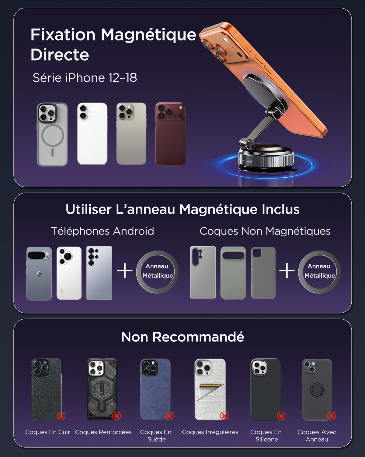 MSXTTLY VMag S2 Support magnétique de voiture à ventouse nano-gel pour téléphone
