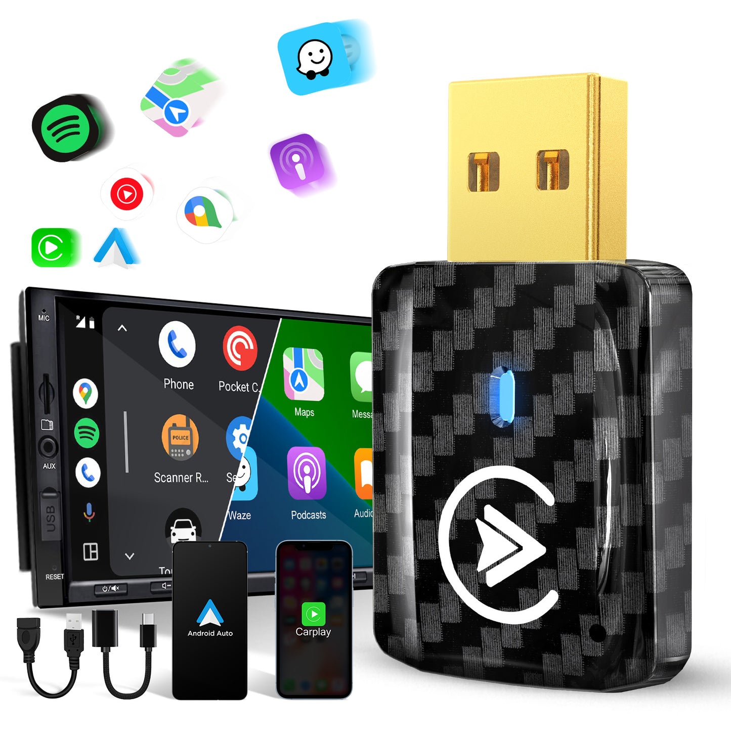 MSXTTLY U2AC-01 2-in-1 Wireless CarPlay & Android Auto Adapter