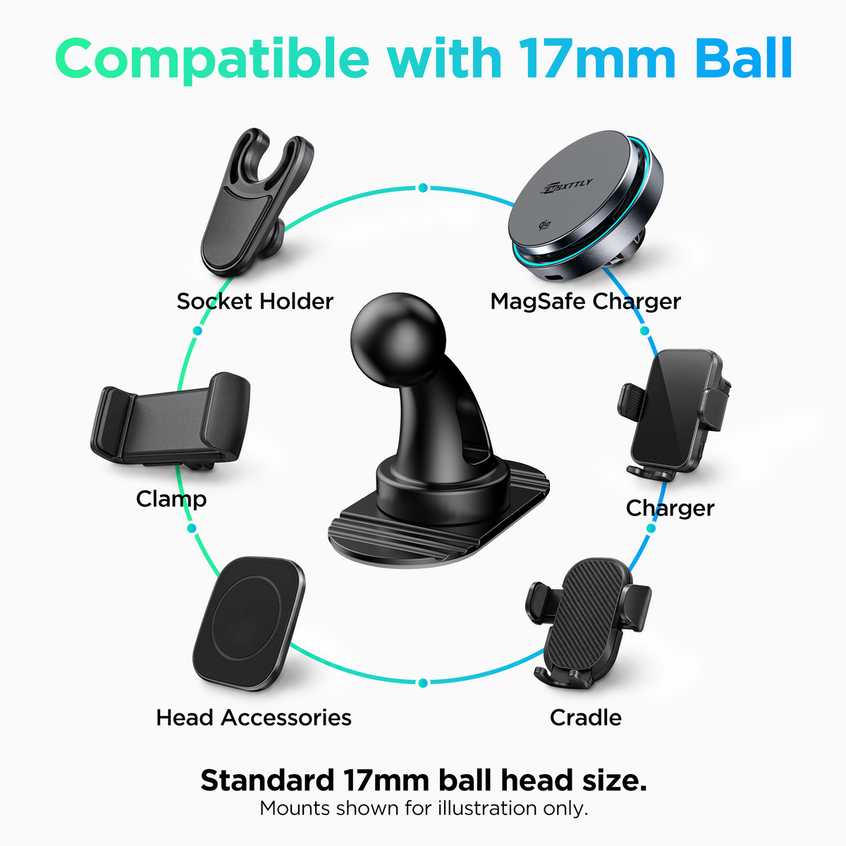 MSXTTLY K503 Replacement Mount Kit – 2 Adhesive 17mm Ball-Mount Bases & 2 Magnetic Rings
