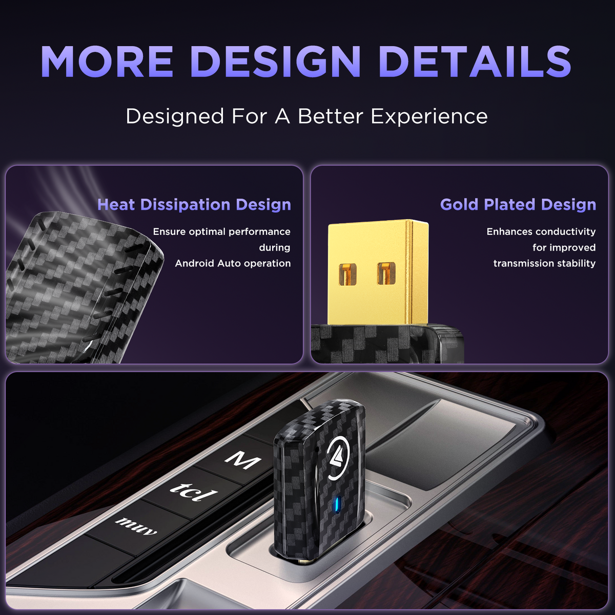 MSXTTLY U2AC-01 Adaptador inalámbrico 2 en 1 para CarPlay & Android Auto