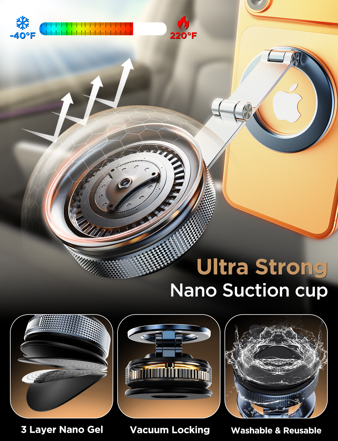 MSXTTLY VMag S3 360° Vacuum Magnetic Car Phone Holder, Compatible with Most Cars Including Tesla