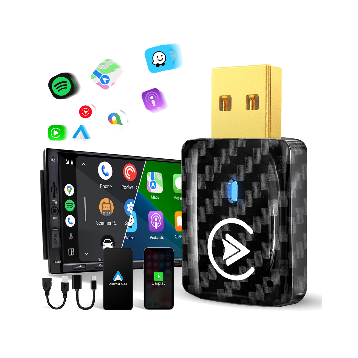 MSXTTLY U2AC-01 Adaptador inalámbrico 2 en 1 para CarPlay & Android Auto