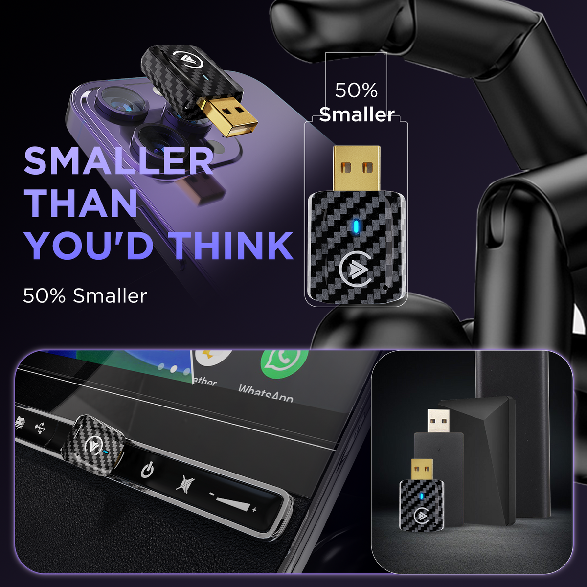 MSXTTLY U2AC-01 Adaptador inalámbrico 2 en 1 para CarPlay & Android Auto