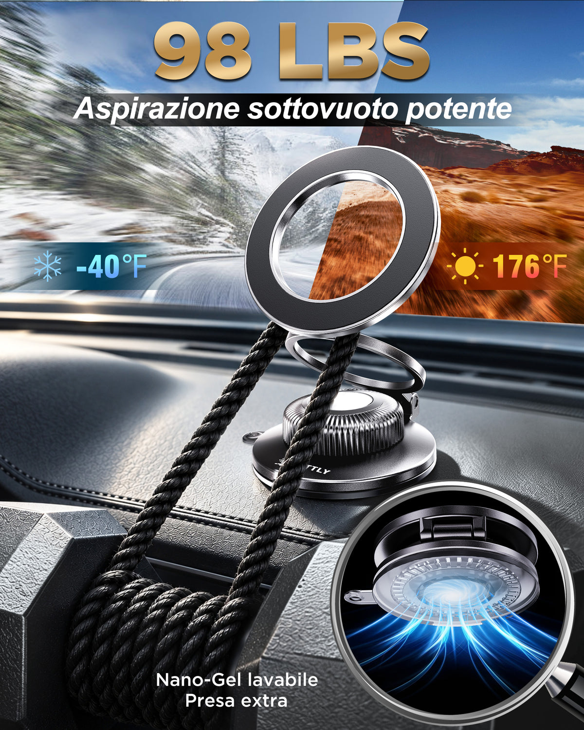MSXTTLY All-Metal Vacuum Magnetic Phone Holder for Car, Mag-Safe Car Mount