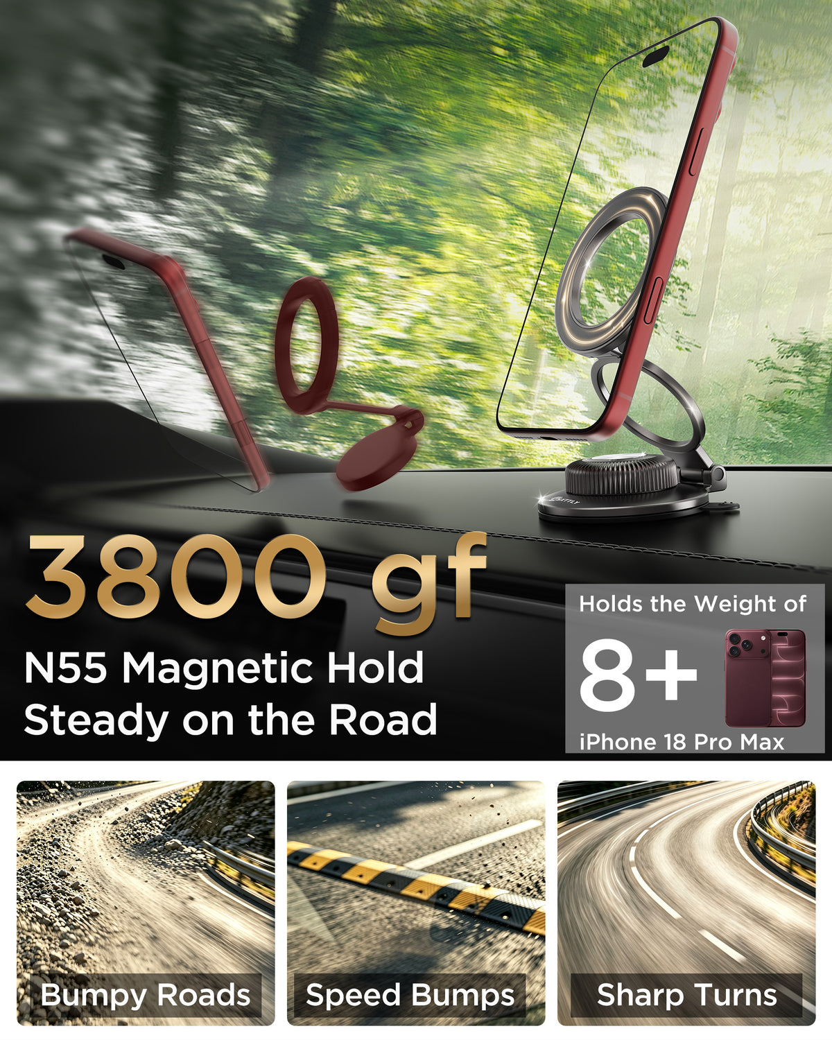 MSXTTLY All-Metal Vacuum Magnetic Phone Holder for Car, Mag-Safe Car Mount