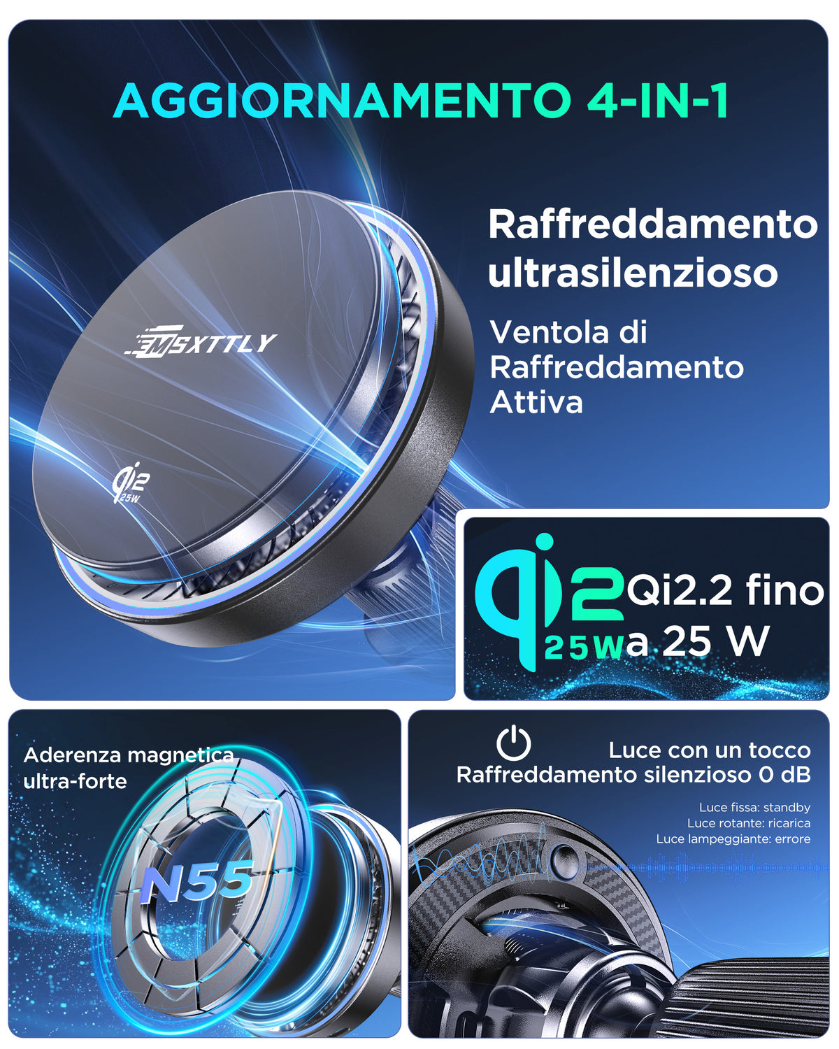 MSXTTLY K503 Qi2.2 25W Magnetic Wireless Car Mount Charger