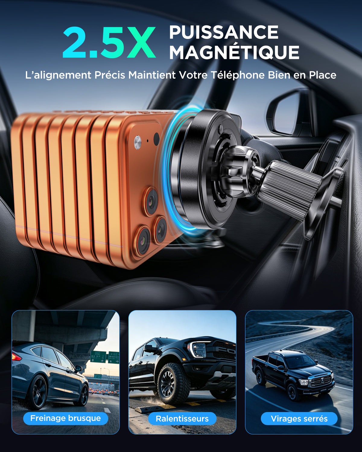 MSXTTLY K503 Support-chargeur magnétique sans fil Qi2.2 25 W pour voiture