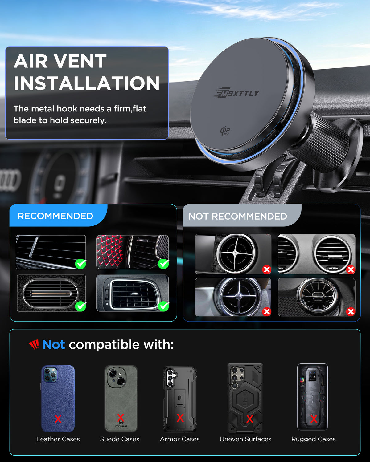 MSXTTLY K503 Qi2.2 25W Magnetic Wireless Car Mount Charger