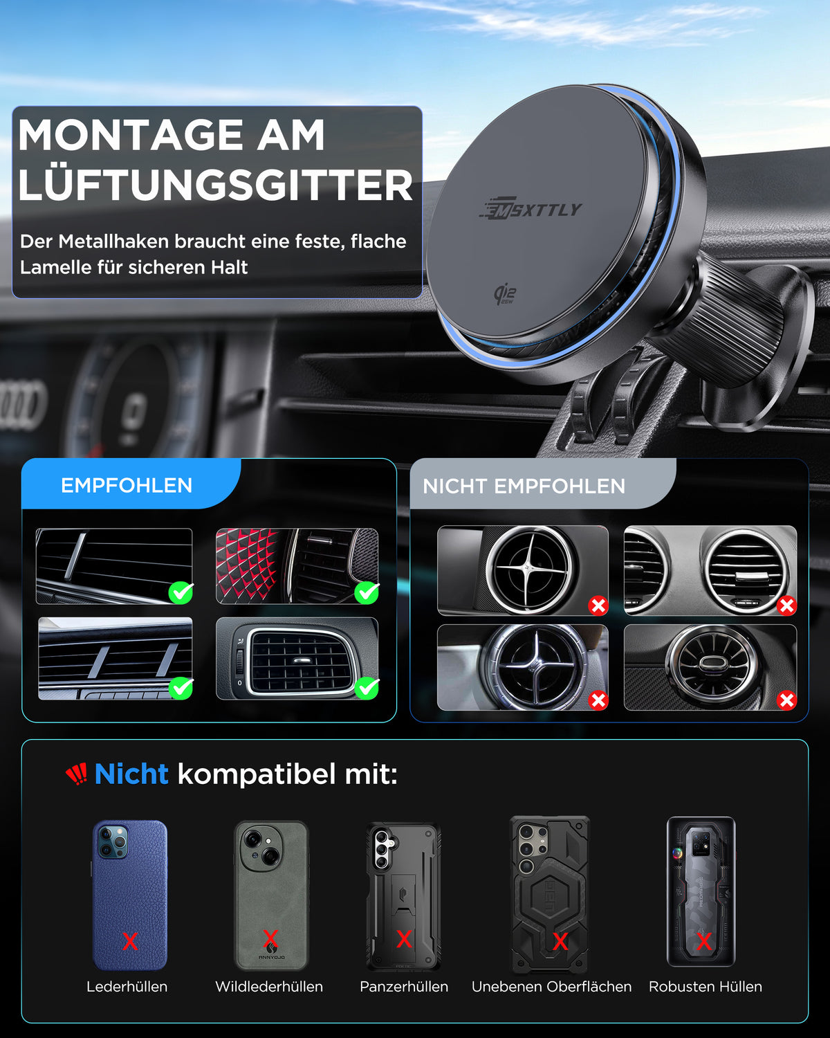 MSXTTLY K503 Qi2.2 25W Magnetic Wireless Car Mount Charger