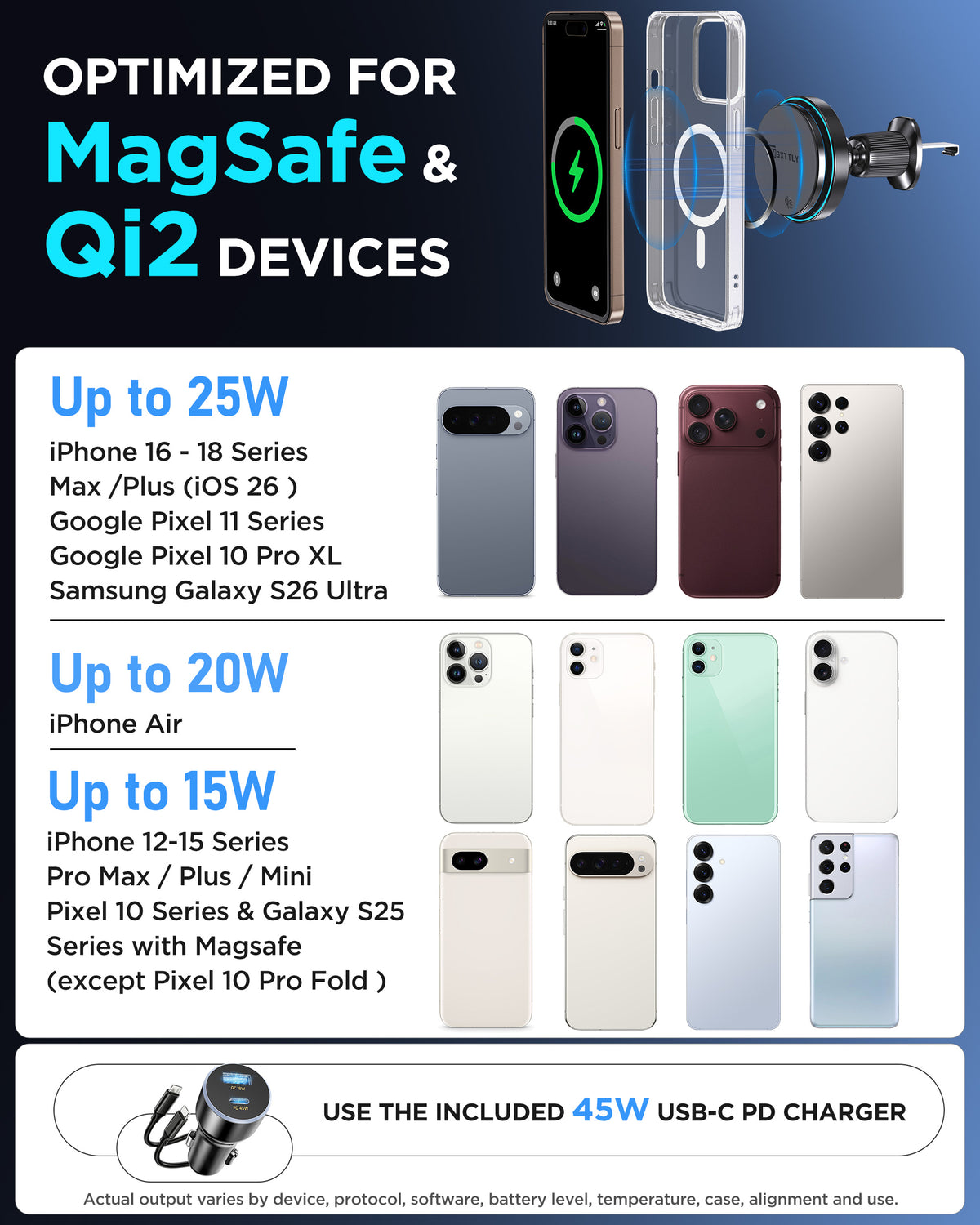 MSXTTLY K503 Qi2.2 25W Magnetic Wireless Car Mount Charger