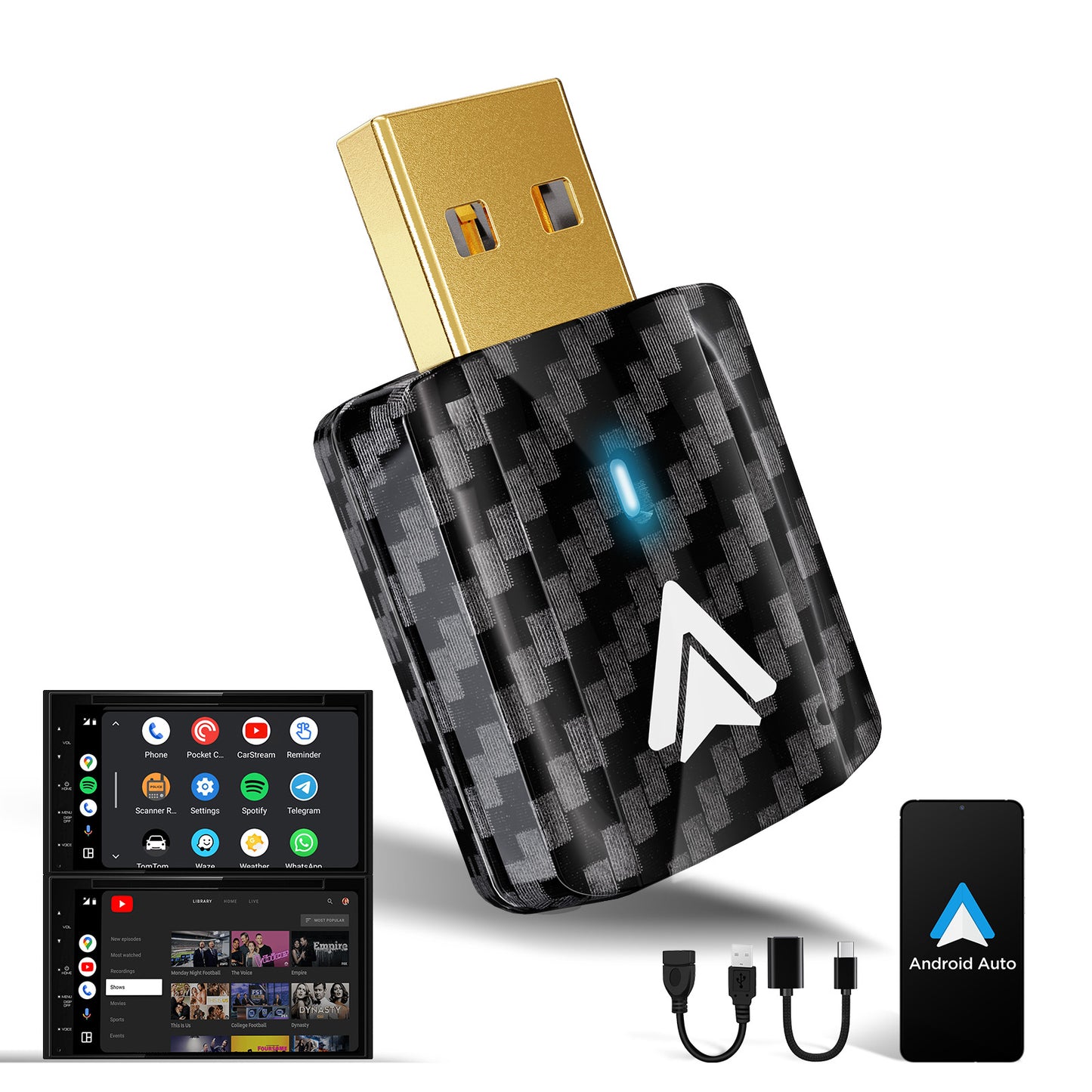 【2026 NEW】MSXTTLY Mini Android Auto Wireless Adapter Support YouTube, for Car USB Small Dongle Plug & Play, for Car Models 2017 Above, U2AC-L9
