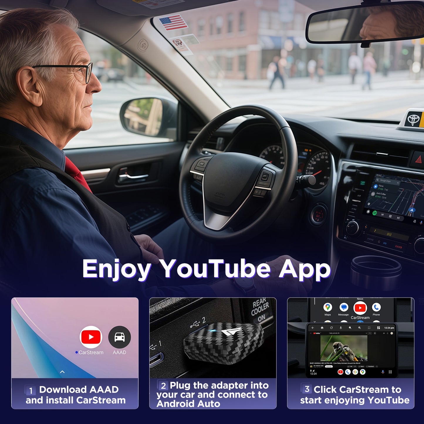 【2026 NEW】MSXTTLY Mini Android Auto Wireless Adapter Support YouTube, for Car USB Small Dongle Plug & Play, for Car Models 2017 Above, U2AC-L9
