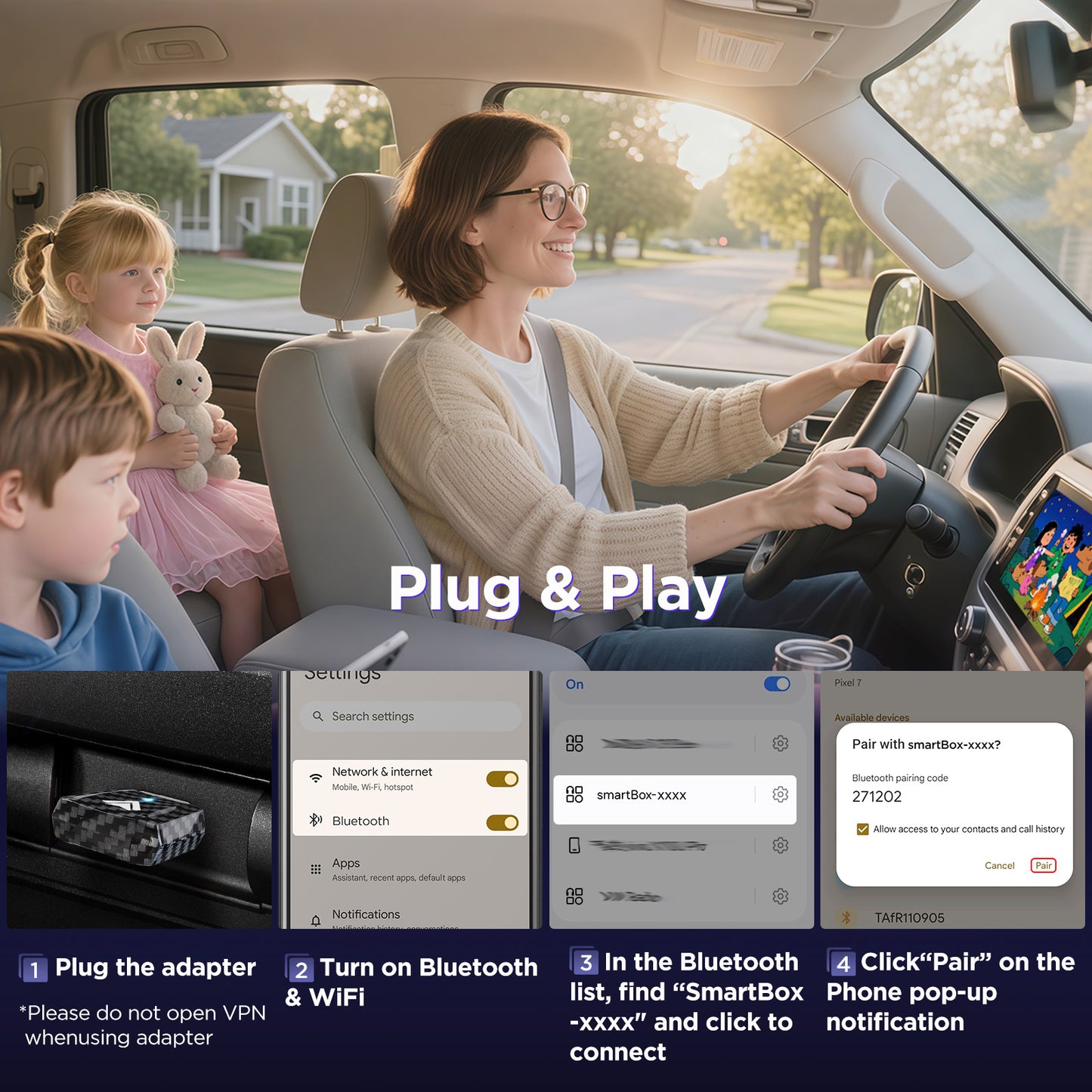 【2026 NEW】MSXTTLY Mini Android Auto Wireless Adapter Support YouTube, for Car USB Small Dongle Plug & Play, for Car Models 2017 Above, U2AC-L9