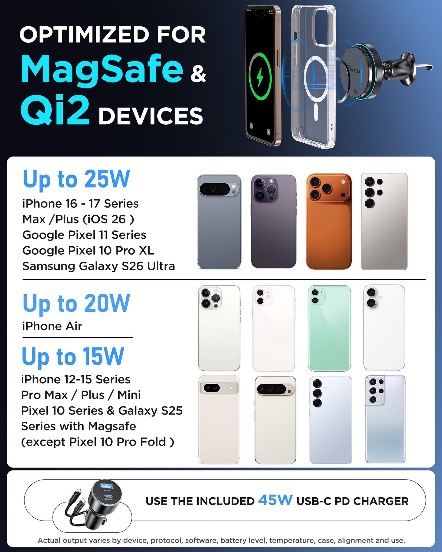 MSXTTLY K503 Qi2.2 25W Magnetic Wireless Car Mount Charger