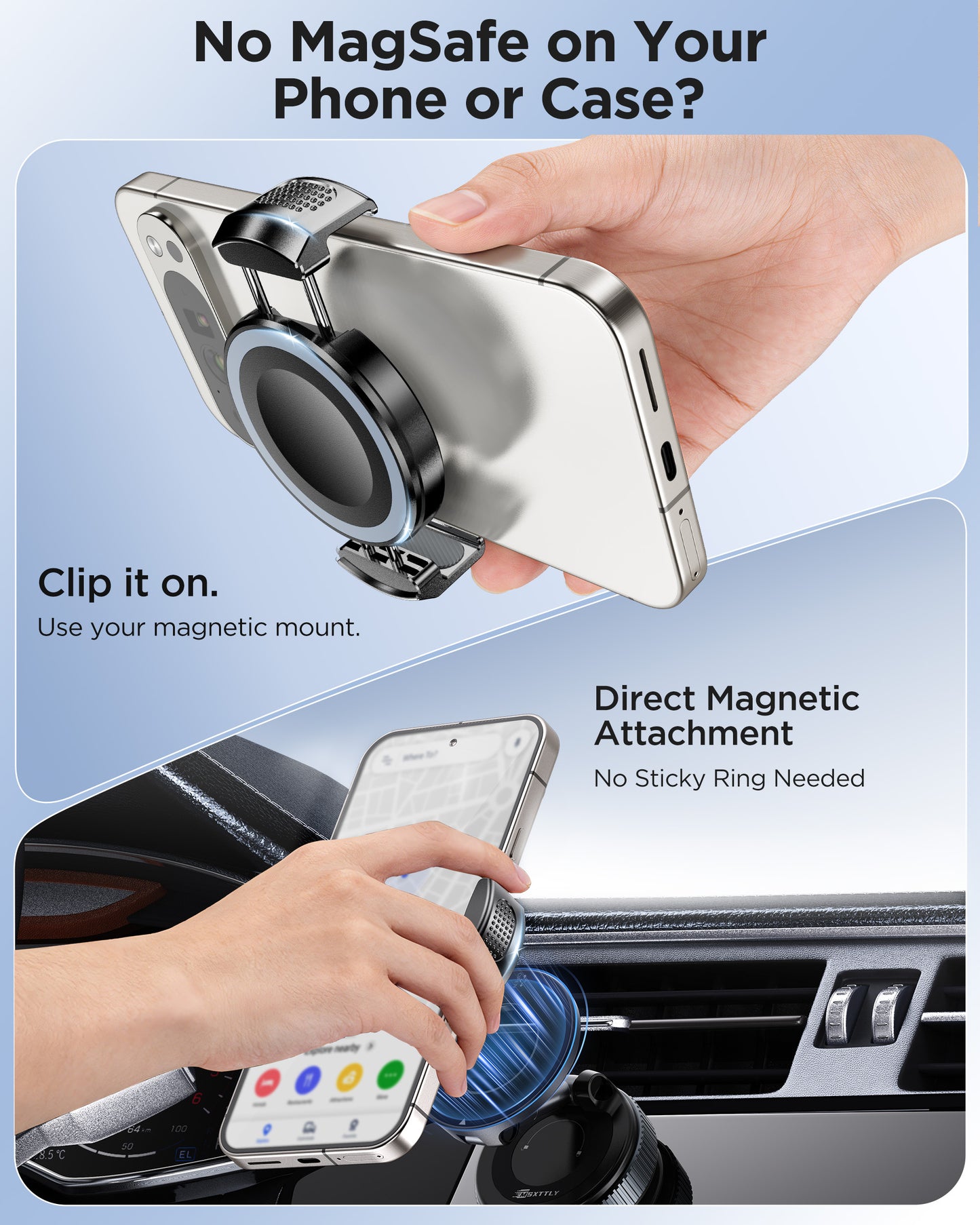 MSXTTLY VMag-GC Magnetic Phone Holder Clip for Car Mounts – No Ring or Sticker Required