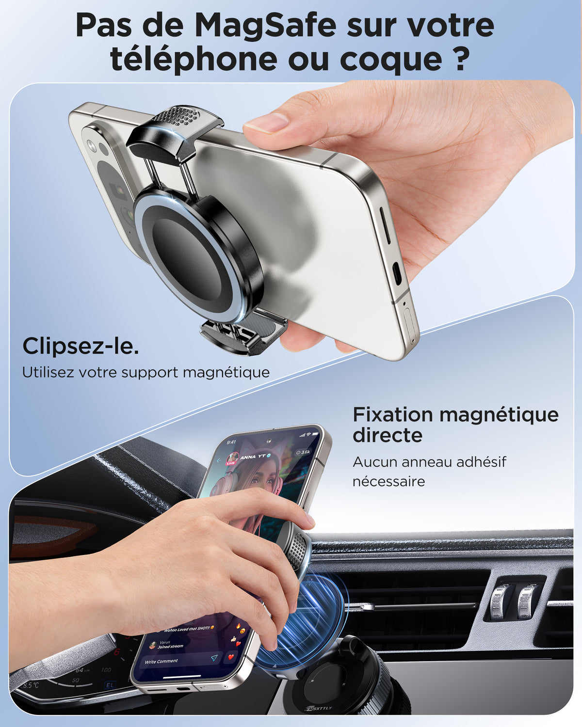 MSXTTLY VMag-GC Magnetic Phone Holder Clip for Car Mounts – No Ring or Sticker Required