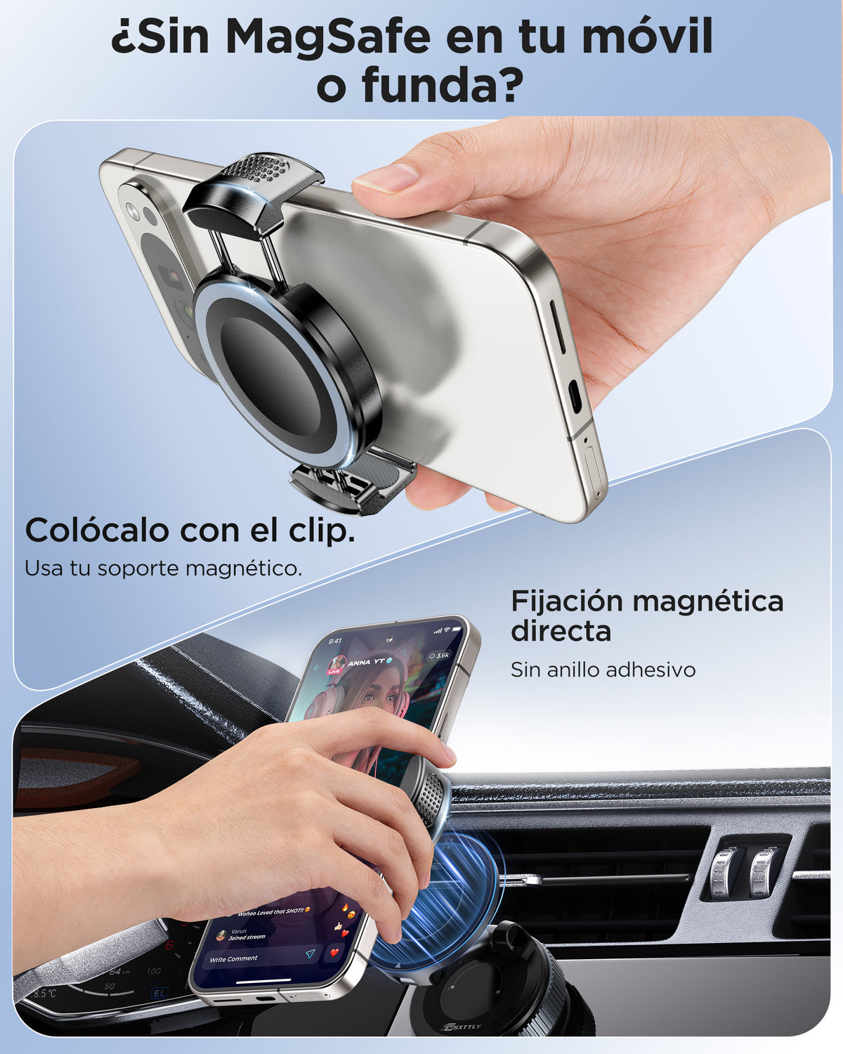 MSXTTLY VMag-GC Pinza magnética para soportes de teléfono de coche – sin anillo ni adhesivo