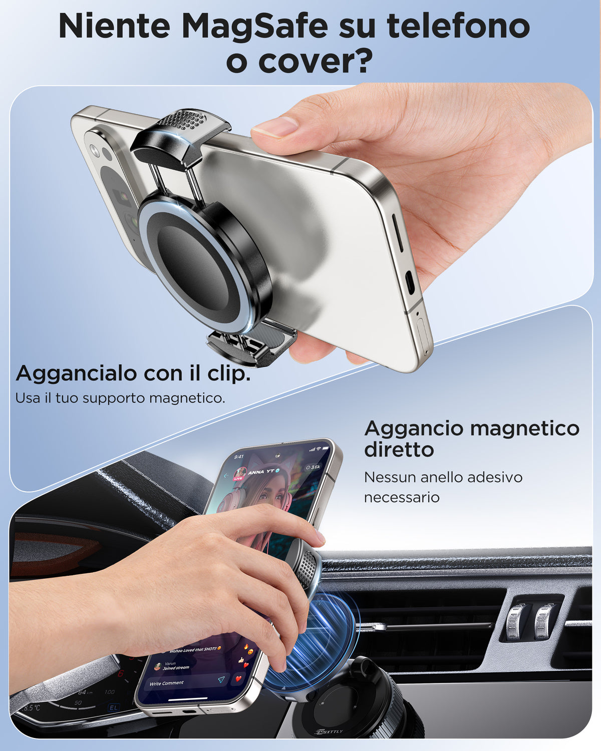 MSXTTLY VMag-GC Magnetic Phone Holder Clip for Car Mounts – No Ring or Sticker Required