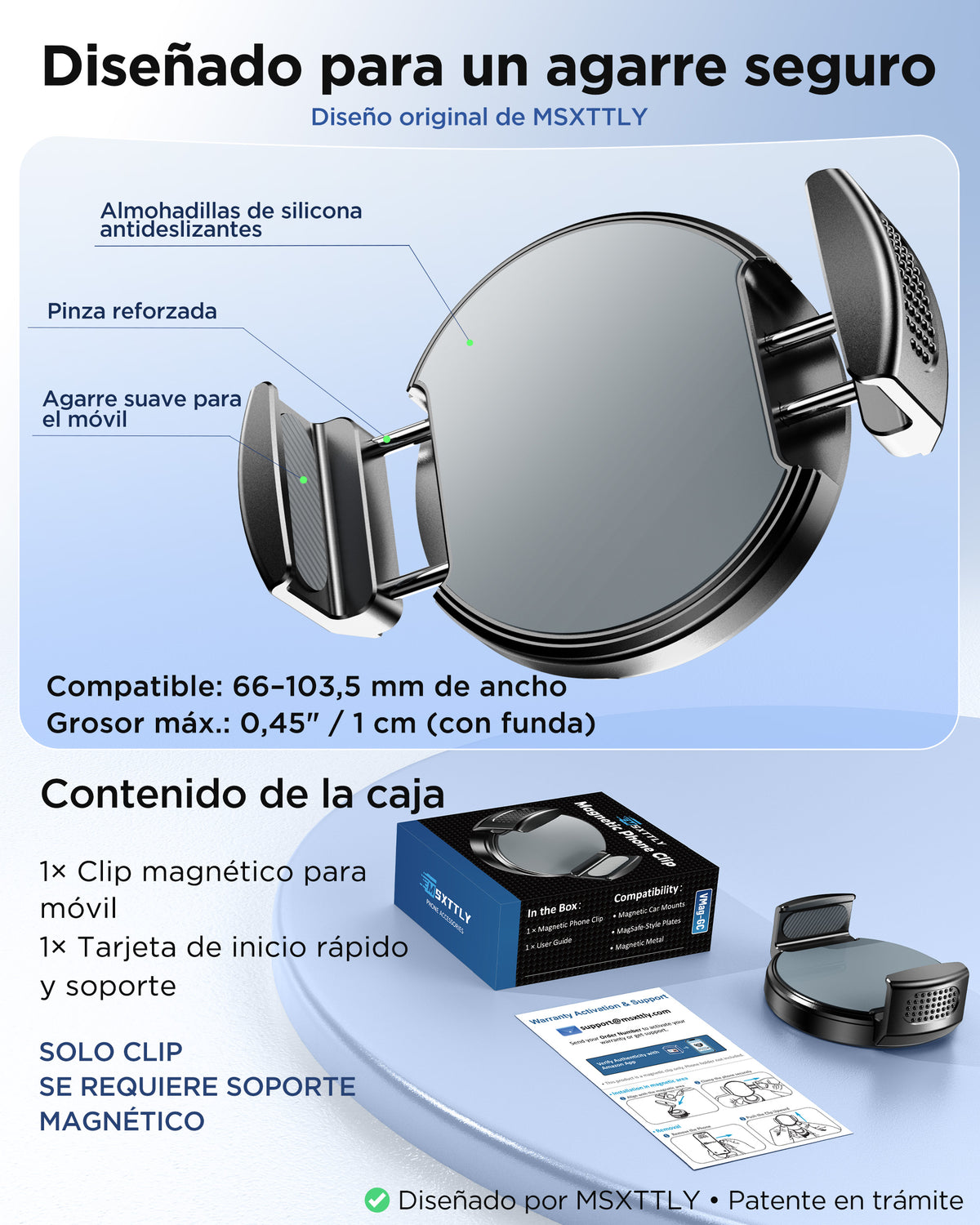 MSXTTLY VMag-GC Pinza magnética para soportes de teléfono de coche – sin anillo ni adhesivo