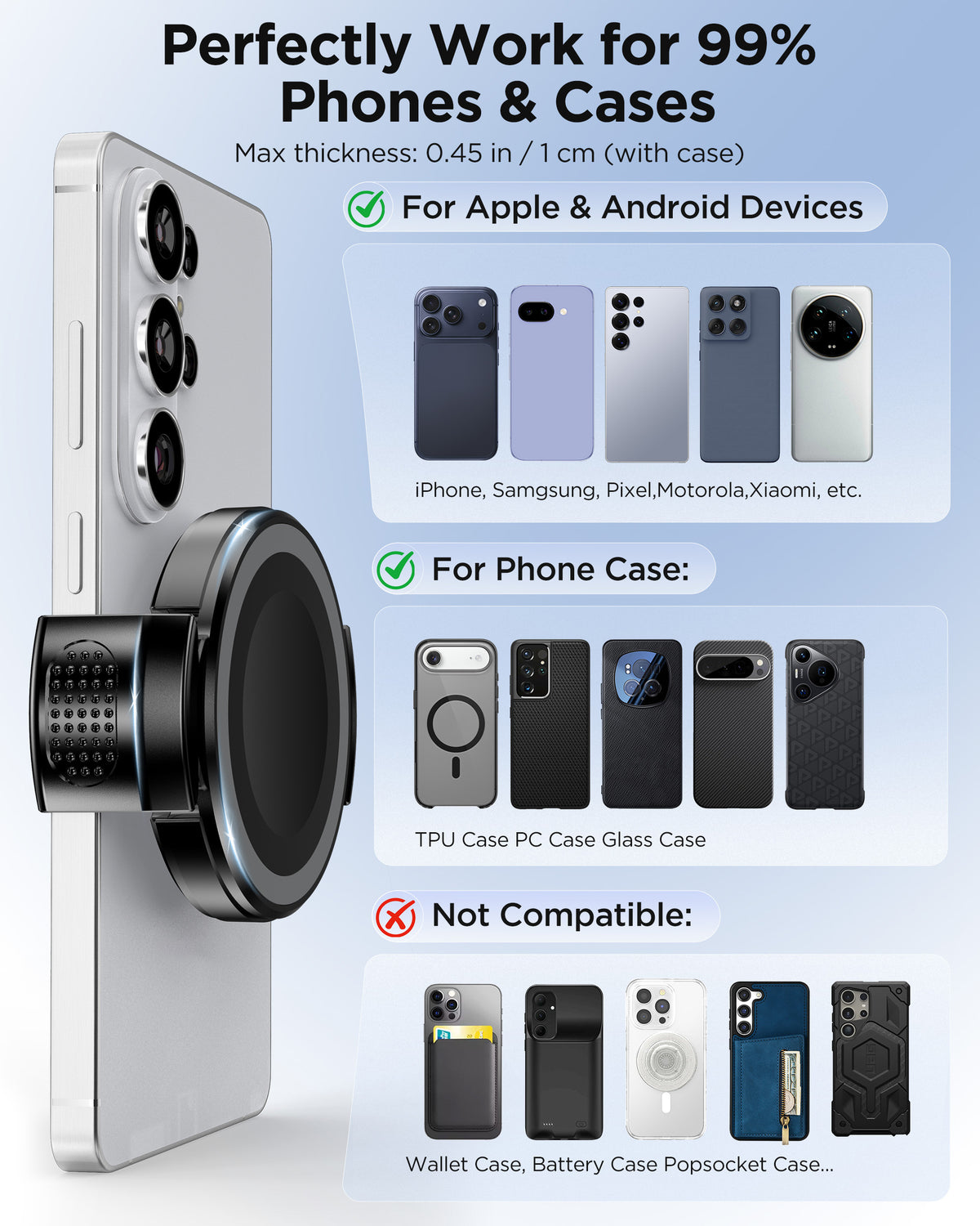 MSXTTLY VMag-GC Magnetic Phone Holder Clip for Car Mounts – No Ring or Sticker Required