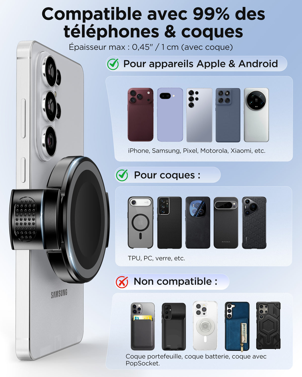 MSXTTLY VMag-GC Magnetic Phone Holder Clip for Car Mounts – No Ring or Sticker Required