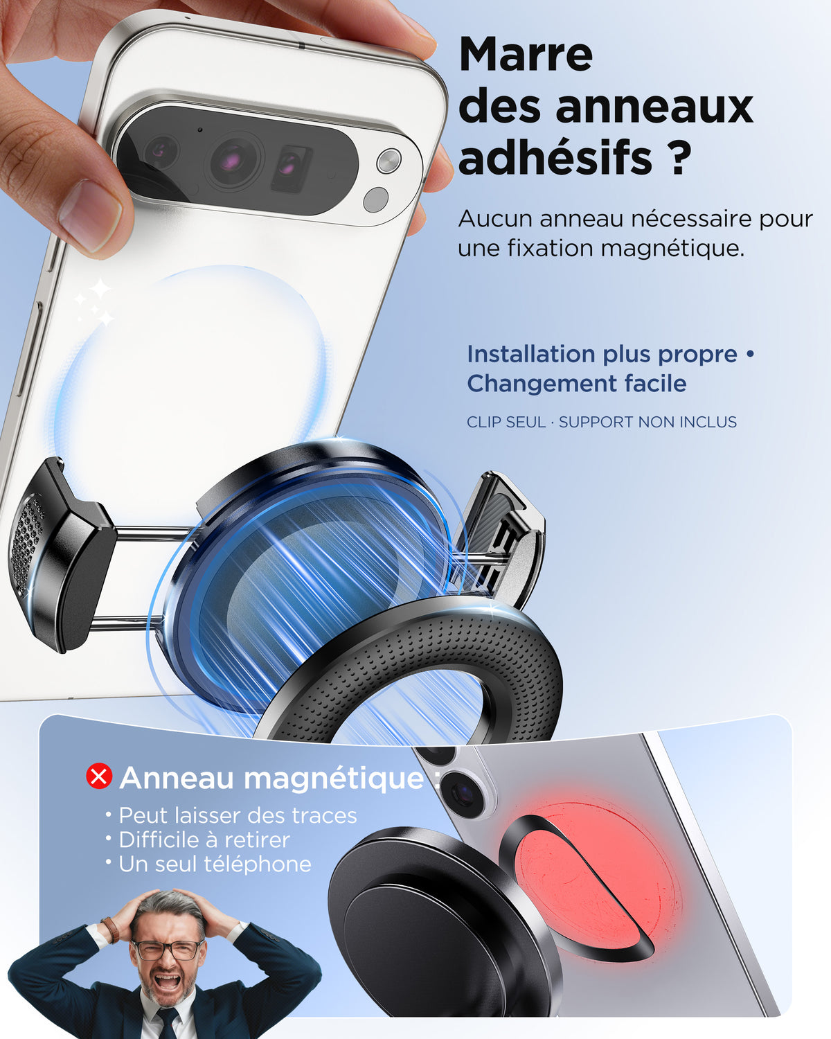 MSXTTLY VMag-GC Magnetic Phone Holder Clip for Car Mounts – No Ring or Sticker Required