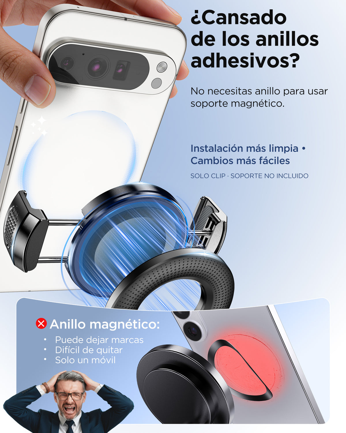 MSXTTLY VMag-GC Pinza magnética para soportes de teléfono de coche – sin anillo ni adhesivo