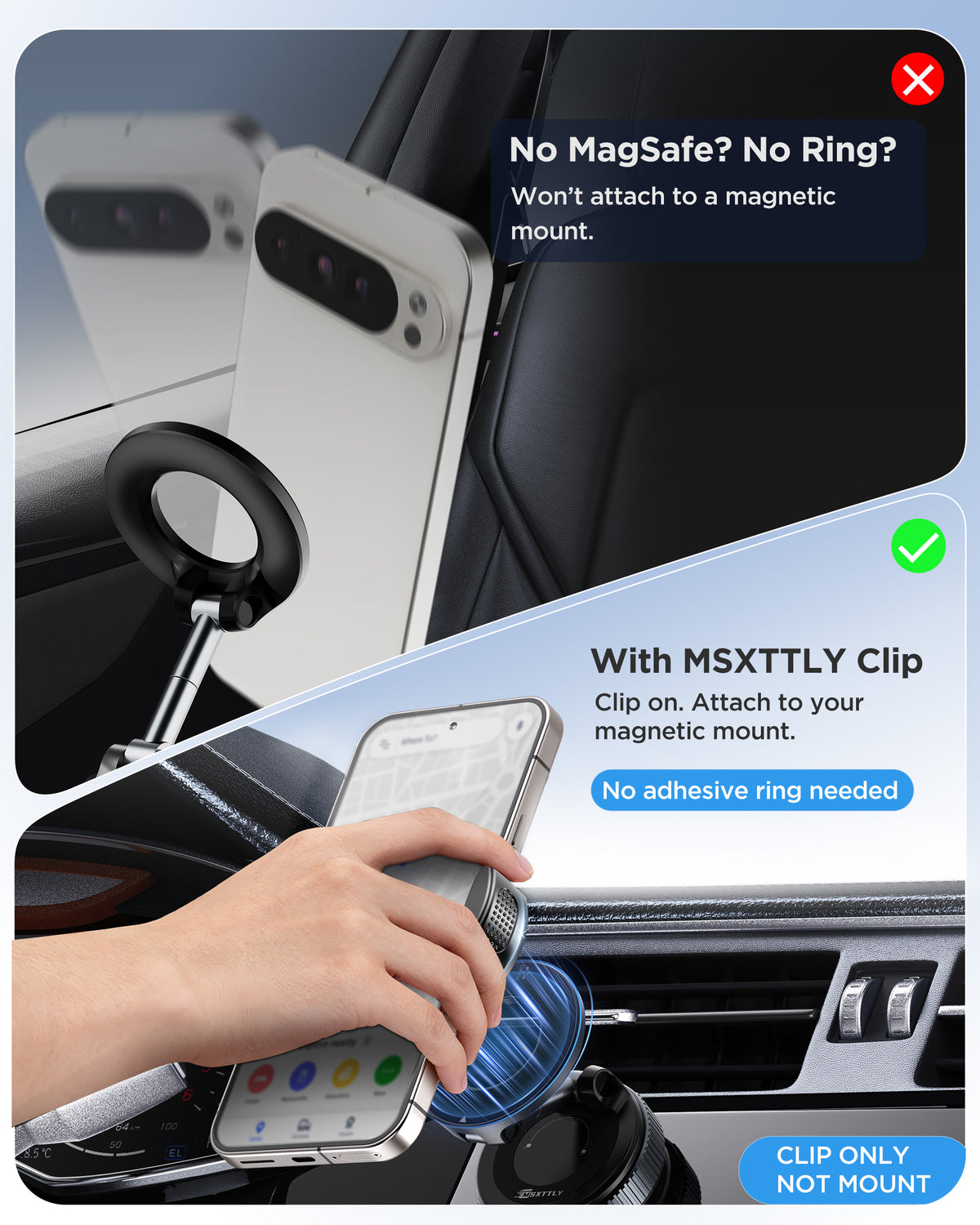 MSXTTLY VMag-GC Pinza magnética para soportes de teléfono de coche – sin anillo ni adhesivo