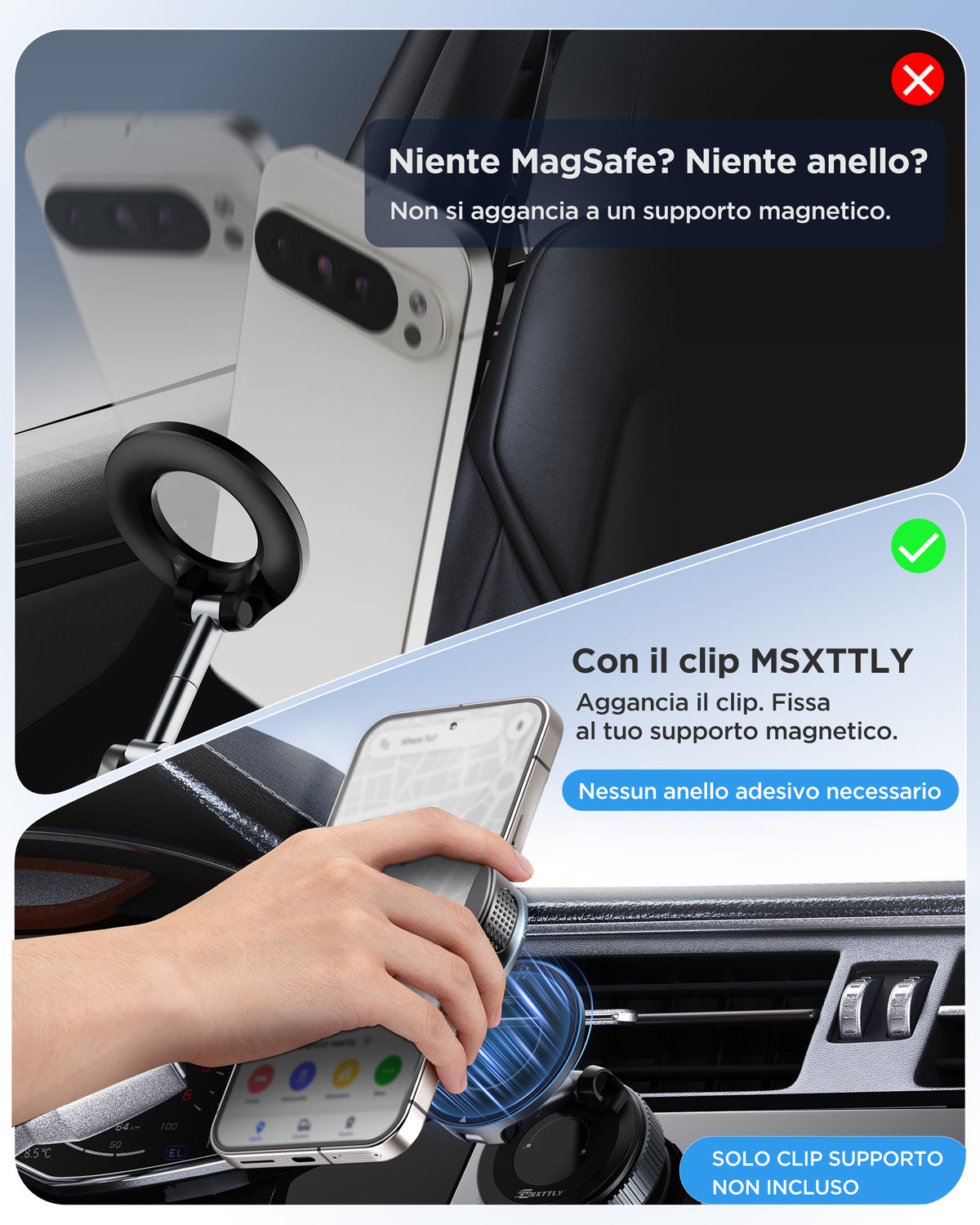 MSXTTLY VMag-GC Magnetic Phone Holder Clip for Car Mounts – No Ring or Sticker Required