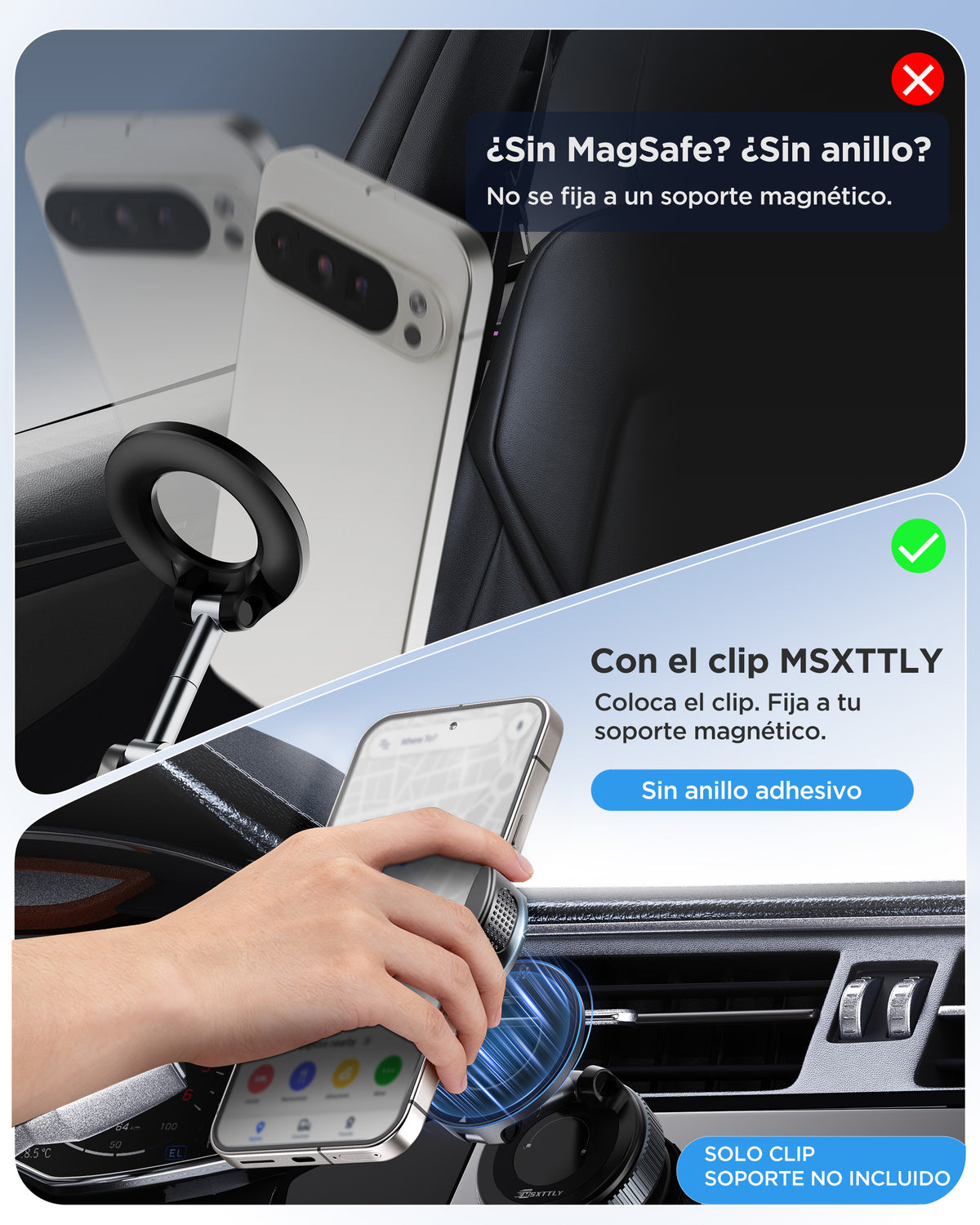 MSXTTLY VMag-GC Pinza magnética para soportes de teléfono de coche – sin anillo ni adhesivo
