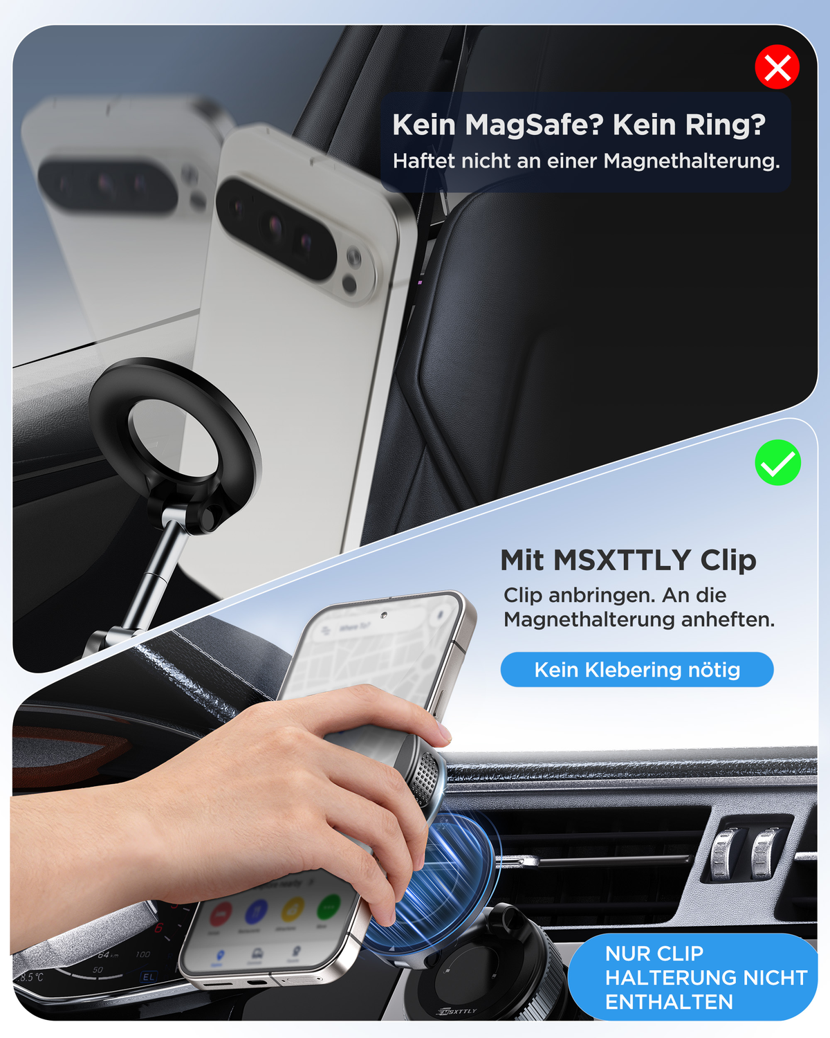MSXTTLY VMag-GC Magnetic Phone Holder Clip for Car Mounts – No Ring or Sticker Required
