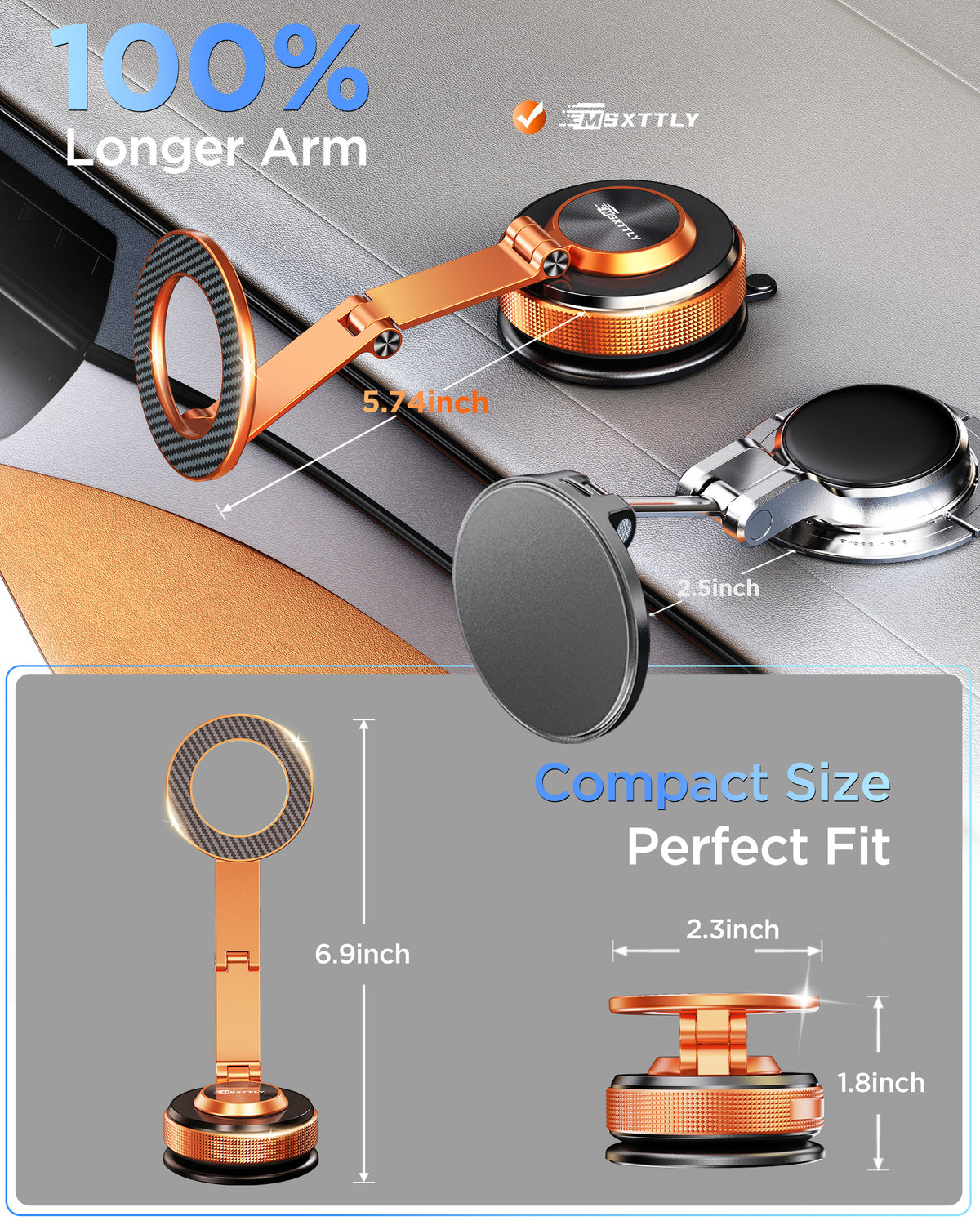 MSXTTLY VMag S3 360° Long Arm Magnetic Car Phone Holder