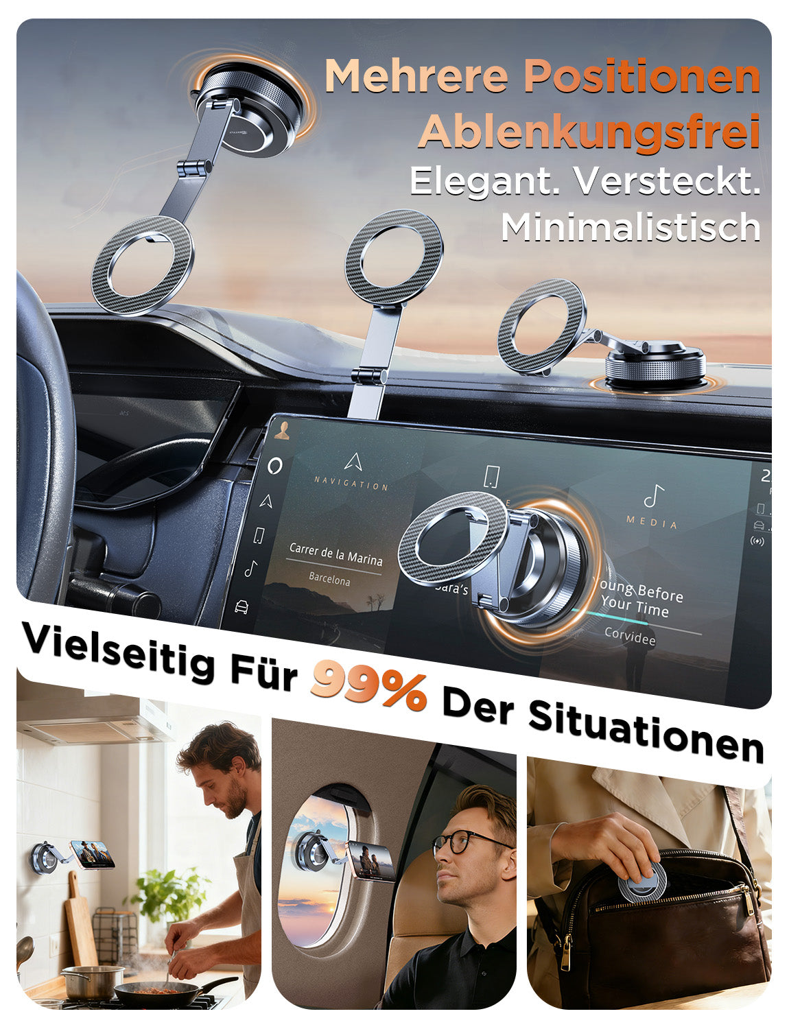 MSXTTLY VMag S3 magnetische 360° Auto-Handyhalterung mit langem Arm
