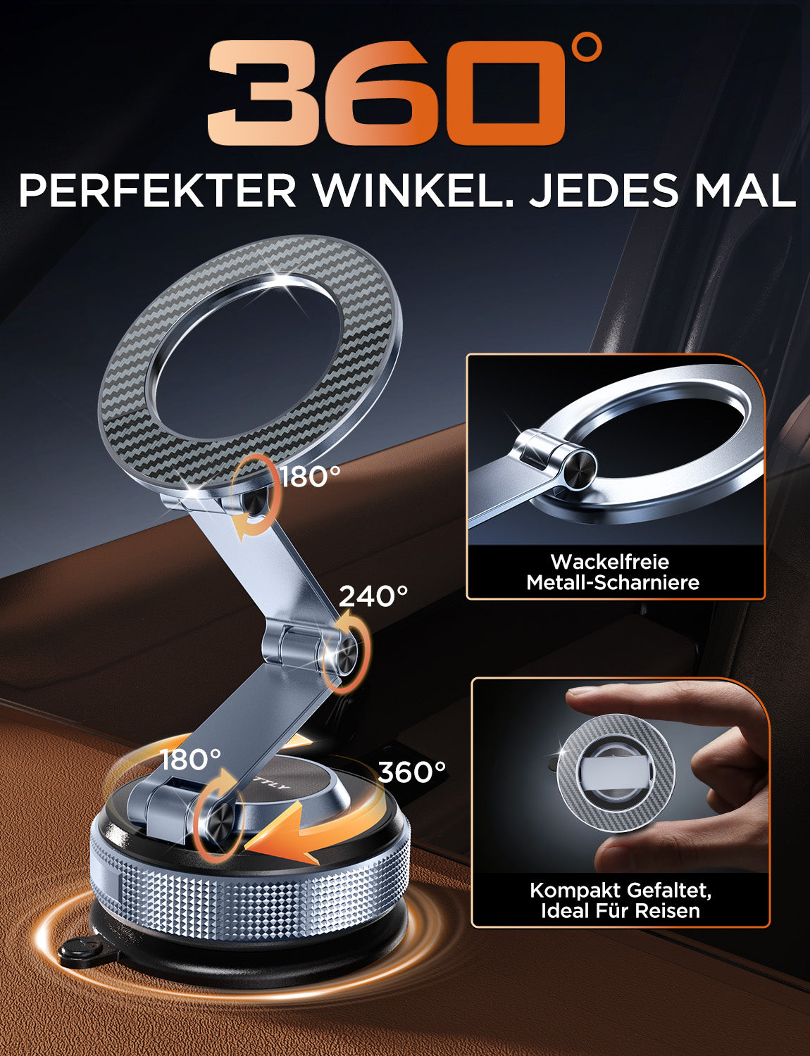MSXTTLY VMag S3 magnetische 360° Auto-Handyhalterung mit langem Arm