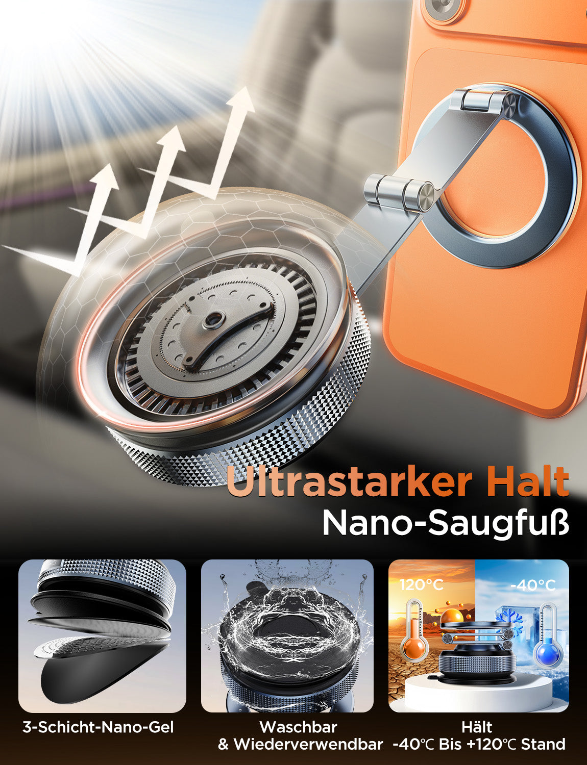 MSXTTLY VMag S3 magnetische 360° Auto-Handyhalterung mit langem Arm
