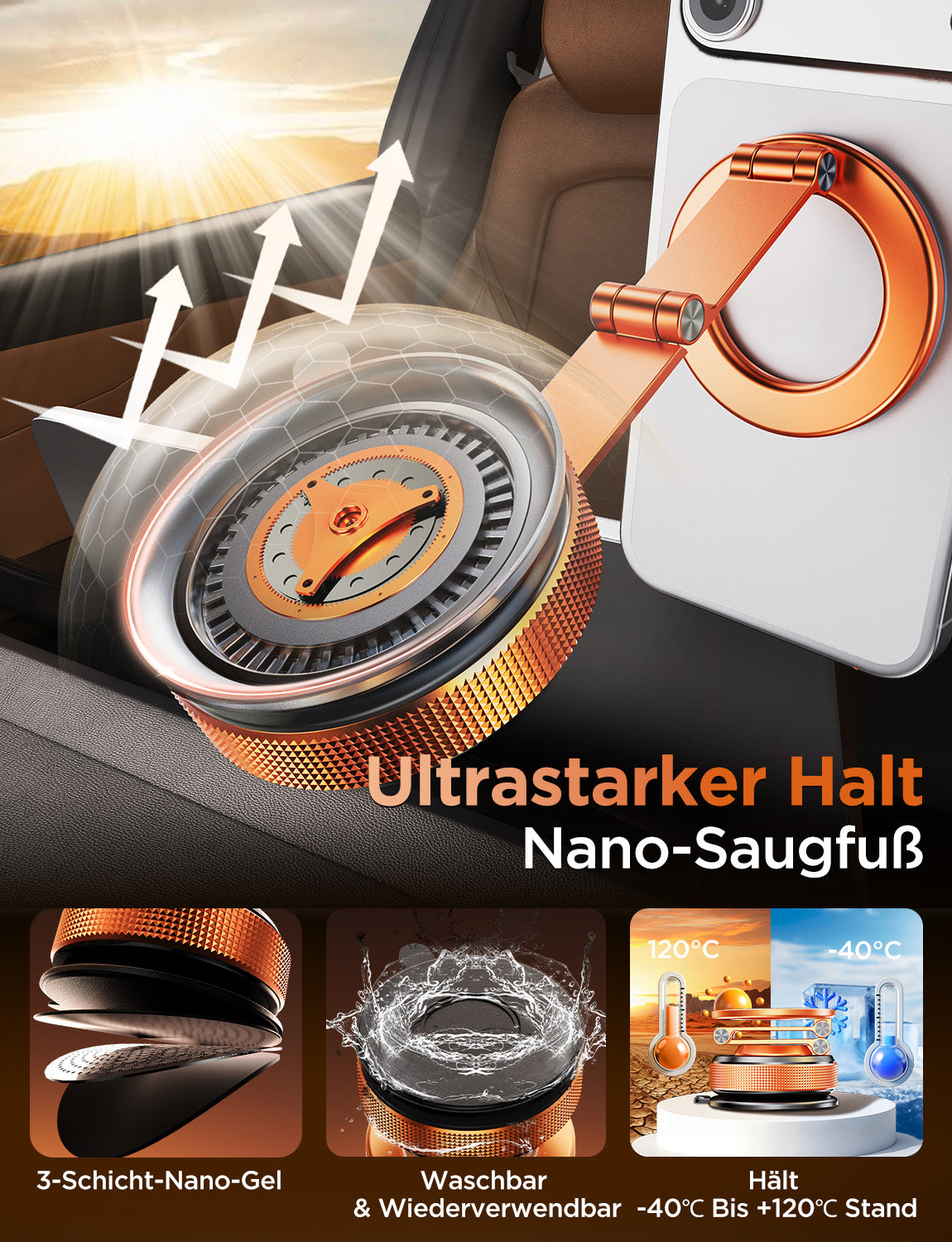 MSXTTLY VMag S3 magnetische 360° Auto-Handyhalterung mit langem Arm
