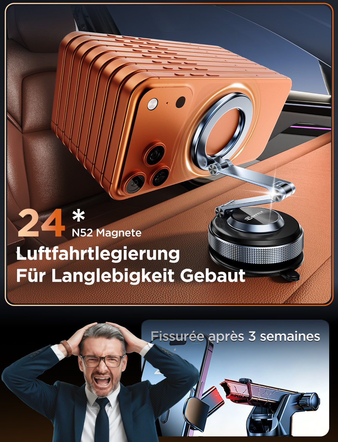 MSXTTLY VMag S3 magnetische 360° Auto-Handyhalterung mit langem Arm