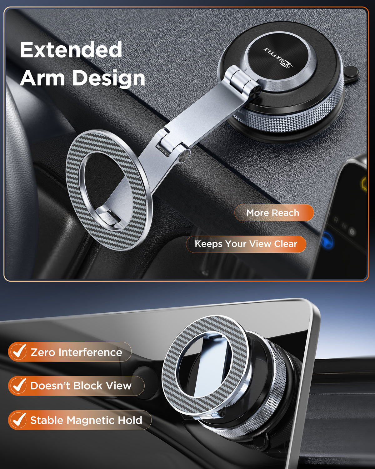 MSXTTLY VMag S3 Soporte magnético de coche 360° con brazo largo