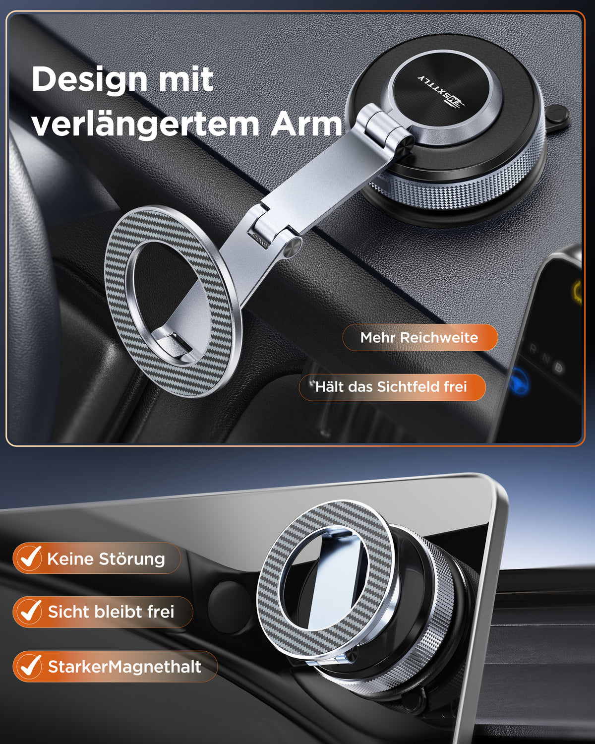 MSXTTLY VMag S3 magnetische 360° Auto-Handyhalterung mit langem Arm