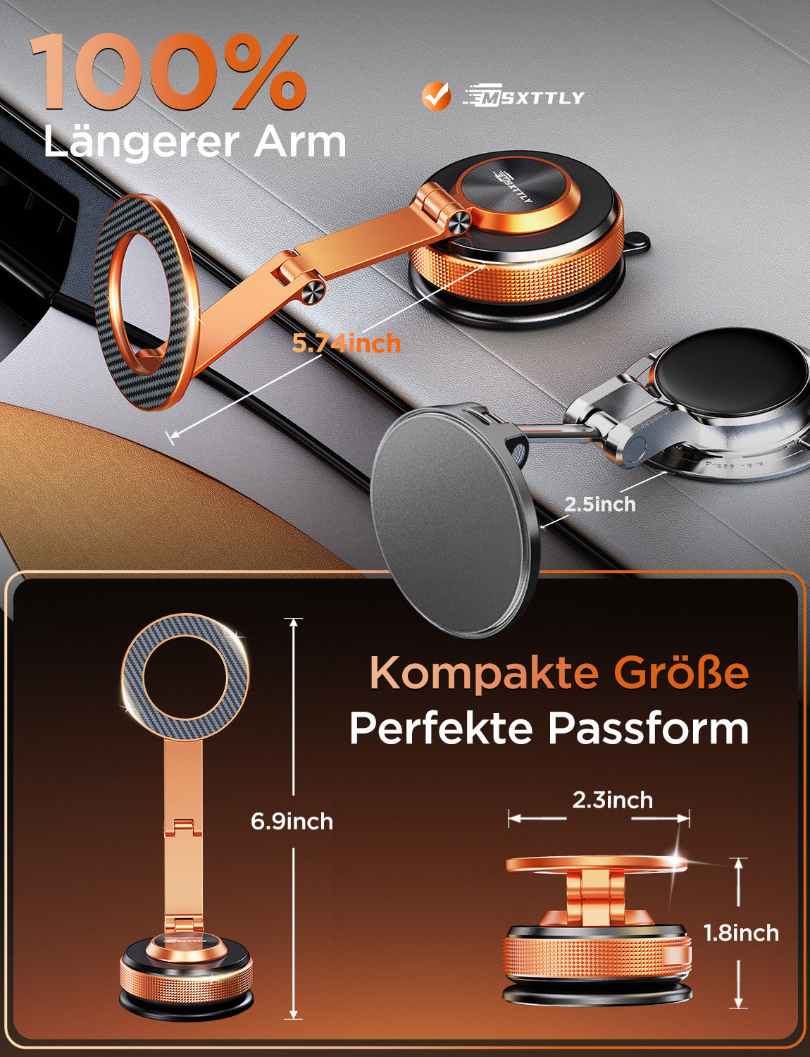 MSXTTLY VMag S3 magnetische 360° Auto-Handyhalterung mit langem Arm
