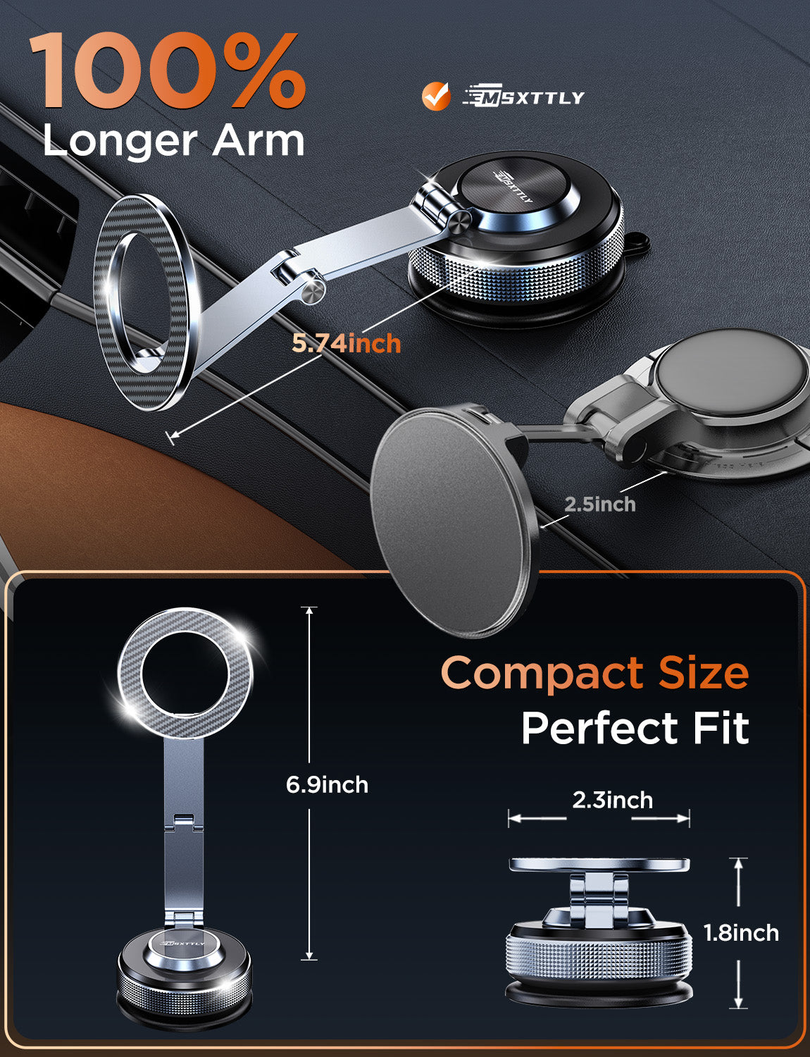MSXTTLY VMag S3 Soporte magnético de coche 360° con brazo largo