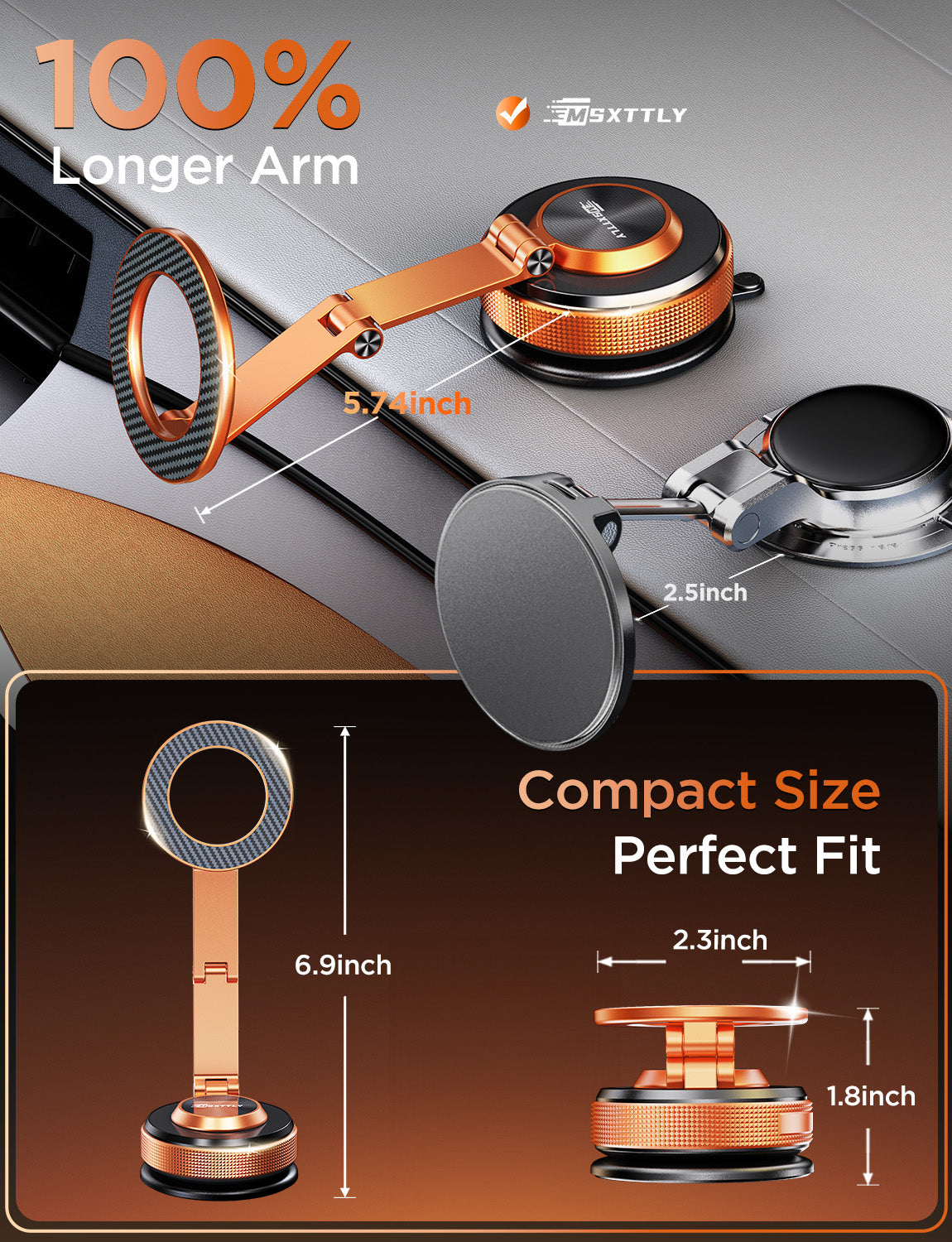 MSXTTLY VMag S3 Soporte magnético de coche 360° con brazo largo