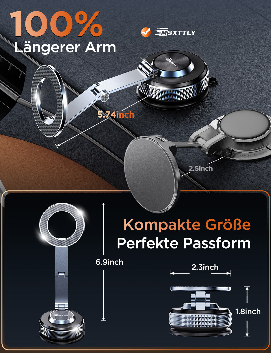 MSXTTLY VMag S3 magnetische 360° Auto-Handyhalterung mit langem Arm